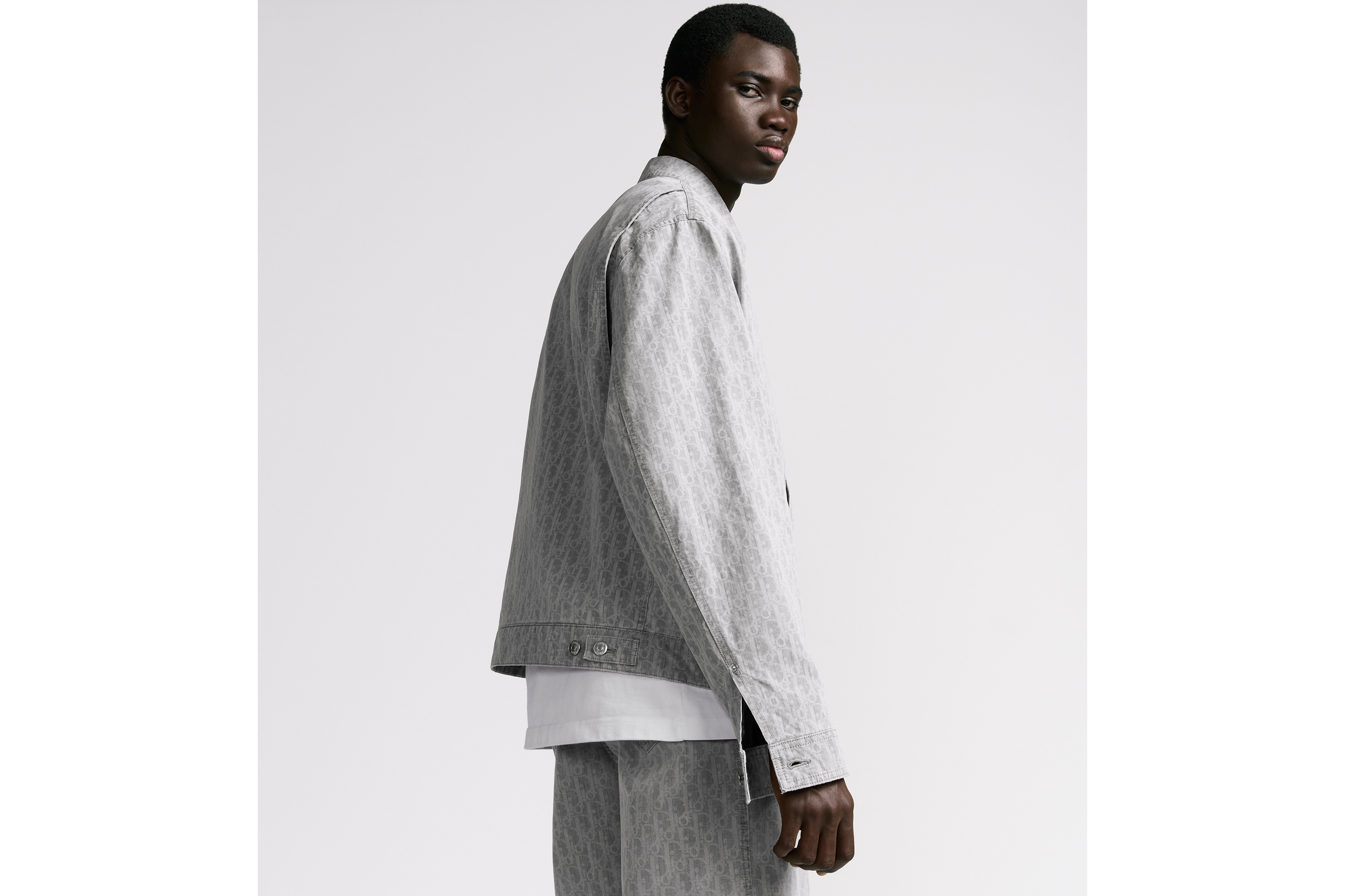 Look Dior Oblique Zipped Blouson Jacket Gray Cotton Denim E03