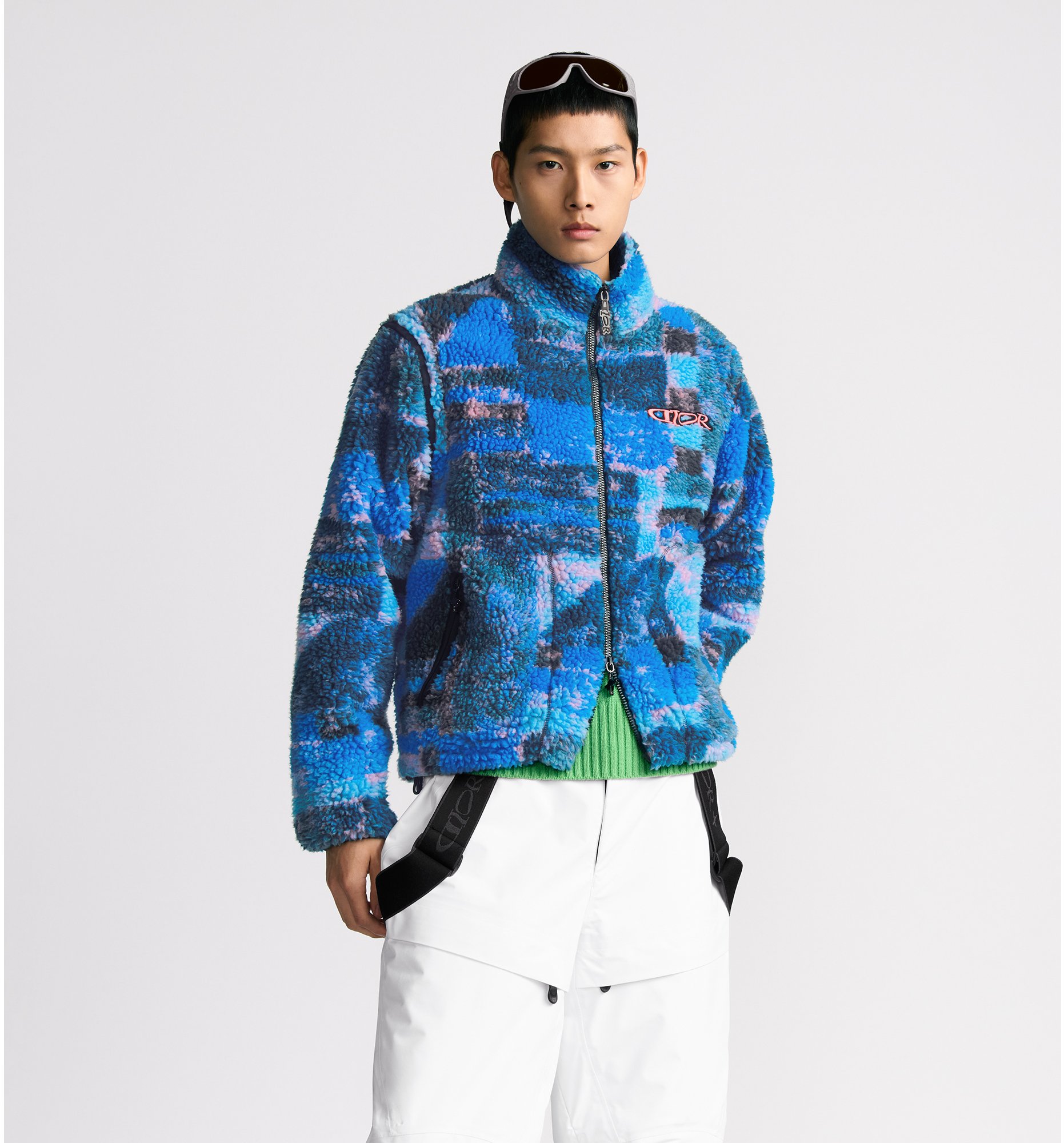 DIOR AND LEWIS HAMILTON Zipped Jacket with Removable Sleeves Blue Technical  Fleece | DIOR