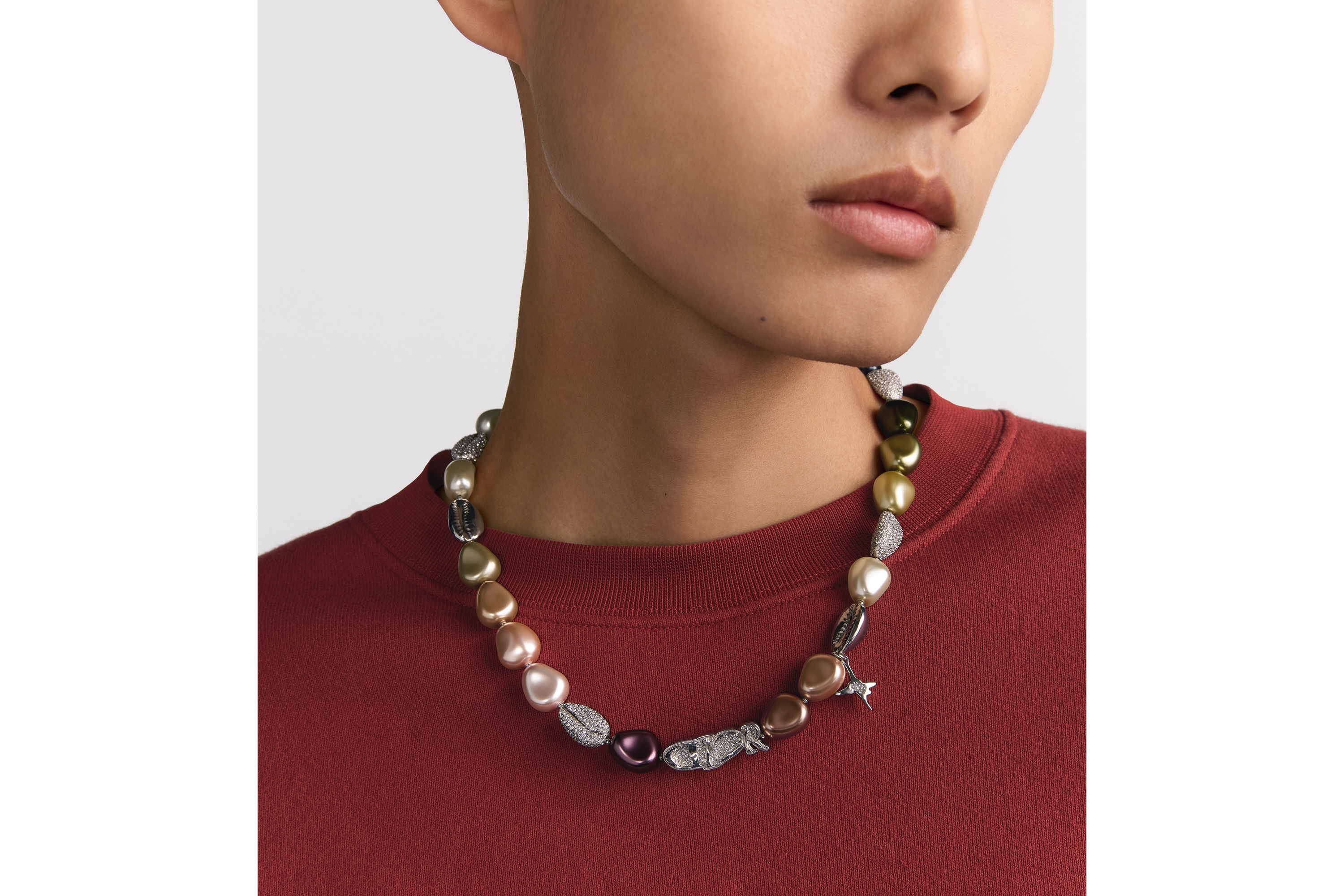 Look DIOR AND LEWIS HAMILTON Necklace Multicolor Crystal, Silver-Finish Brass and White Crystal Cabochons E39