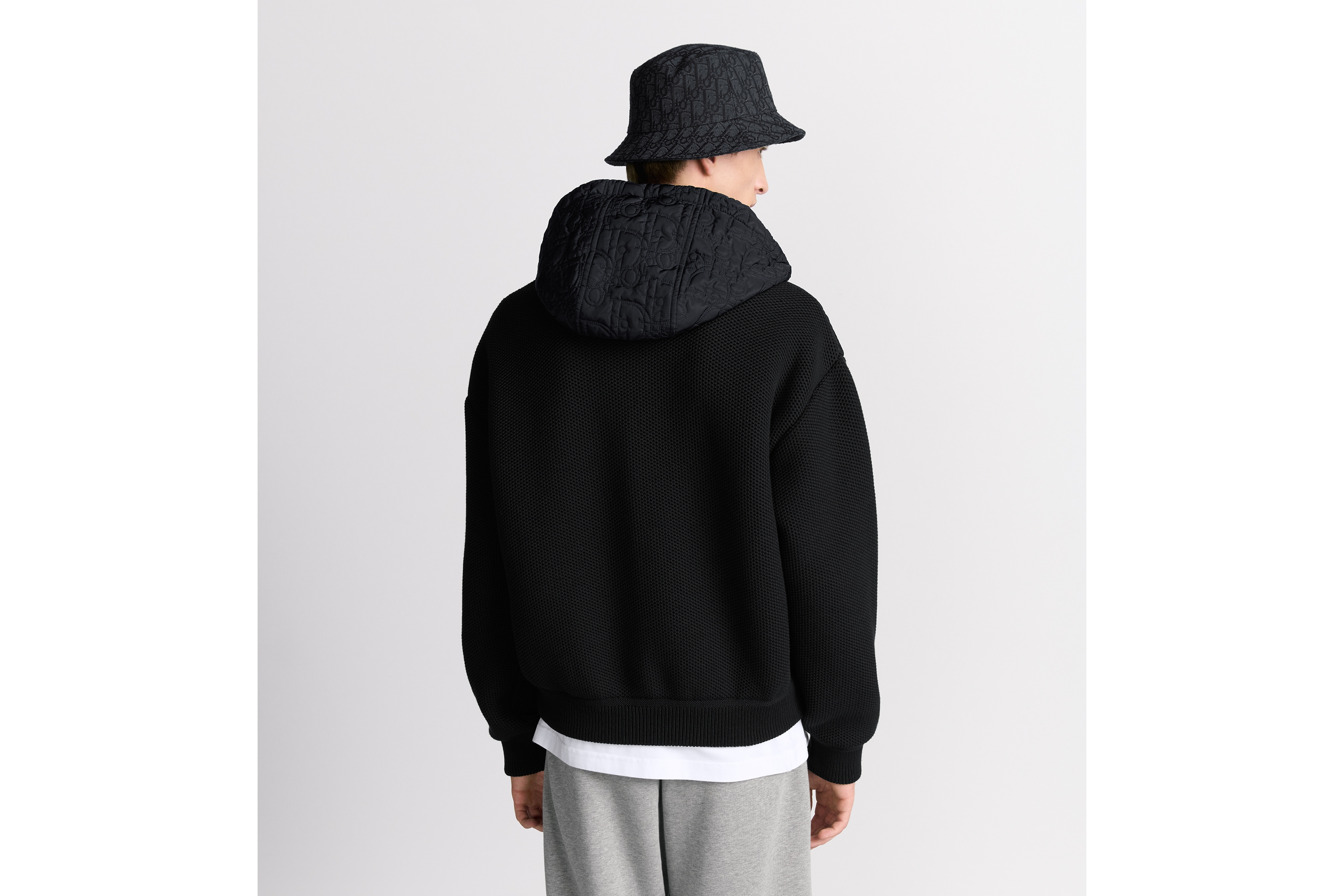 Look Dior Oblique Hooded Blouson Jacket Black Cotton-Blend Knit E03