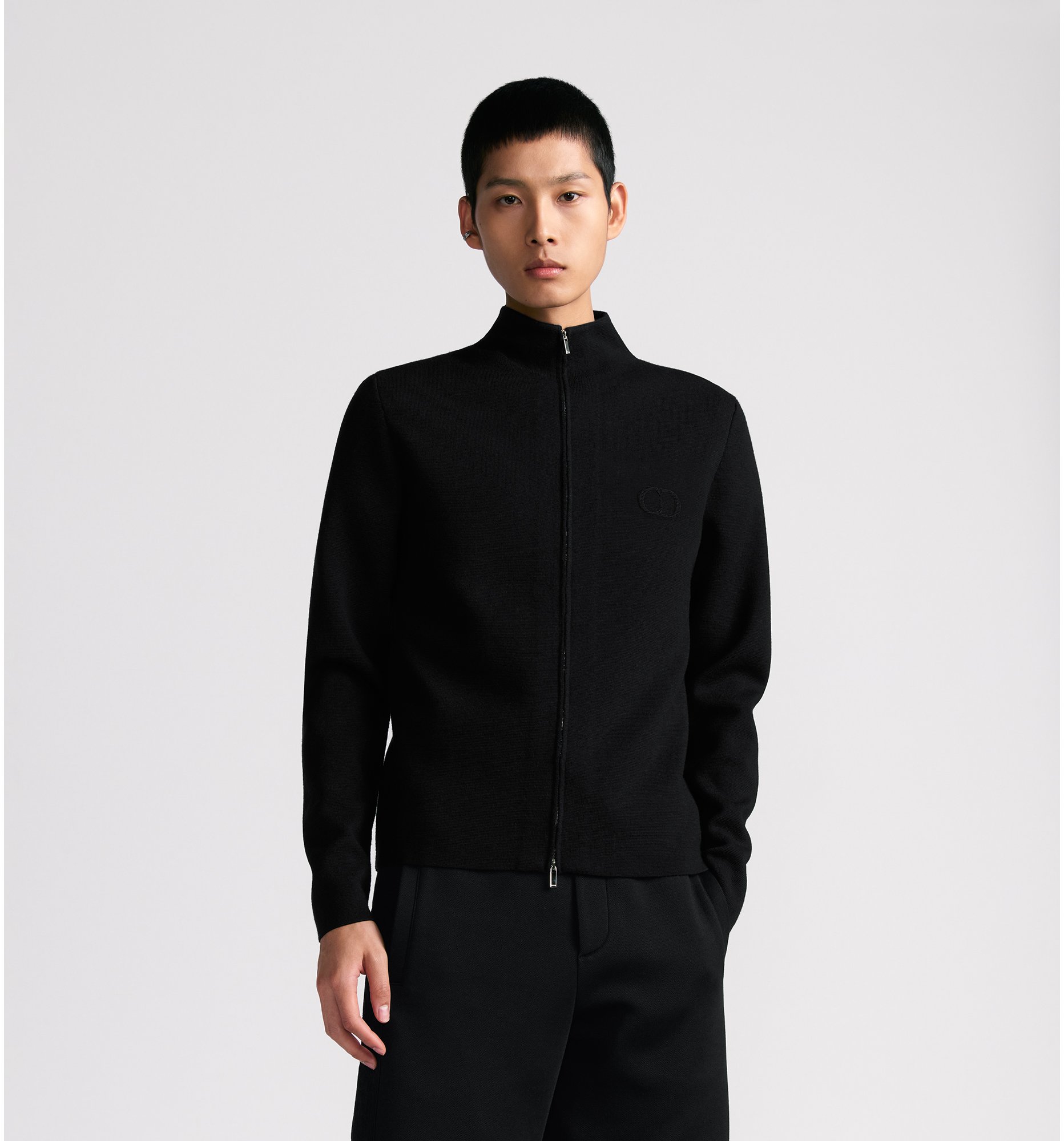 CD Icon Zipped Sweater Black Virgin Wool Punto Milano Knit | DIOR