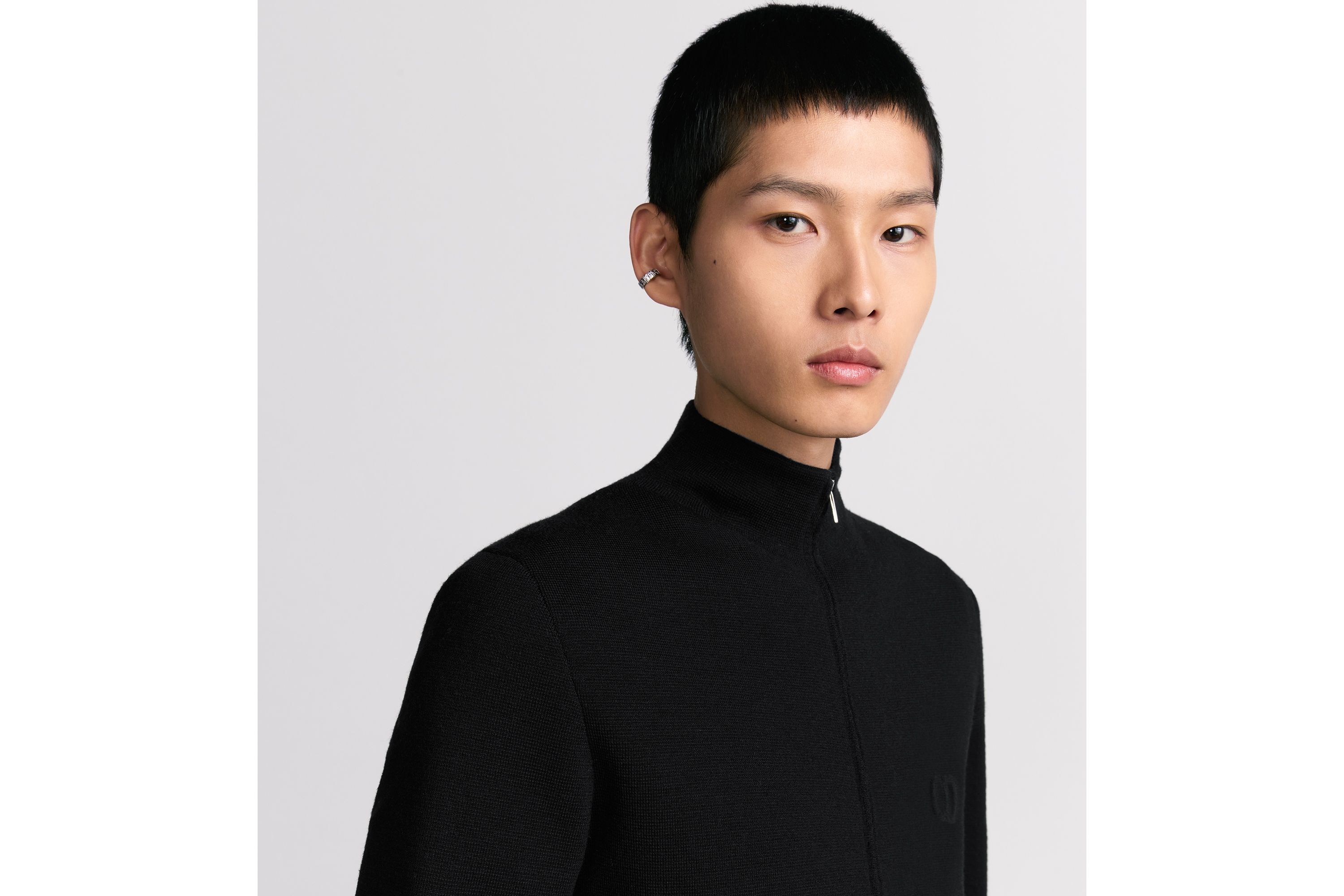 Look CD Icon Zipped Sweater Black Virgin Wool Punto Milano Knit E10