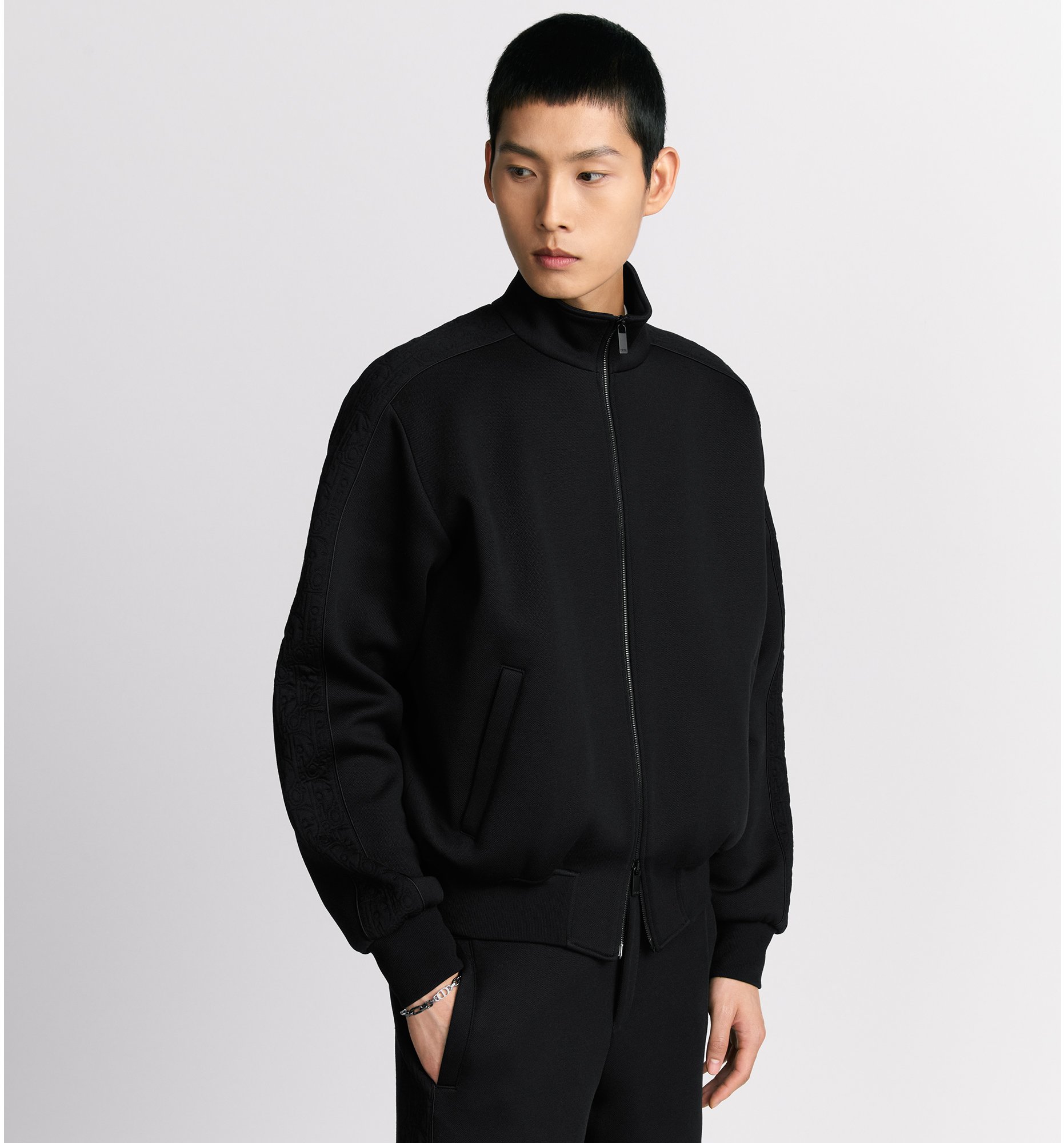 DIOR Oblique Track Jacket Black Cotton Blend Jersey Size L Men