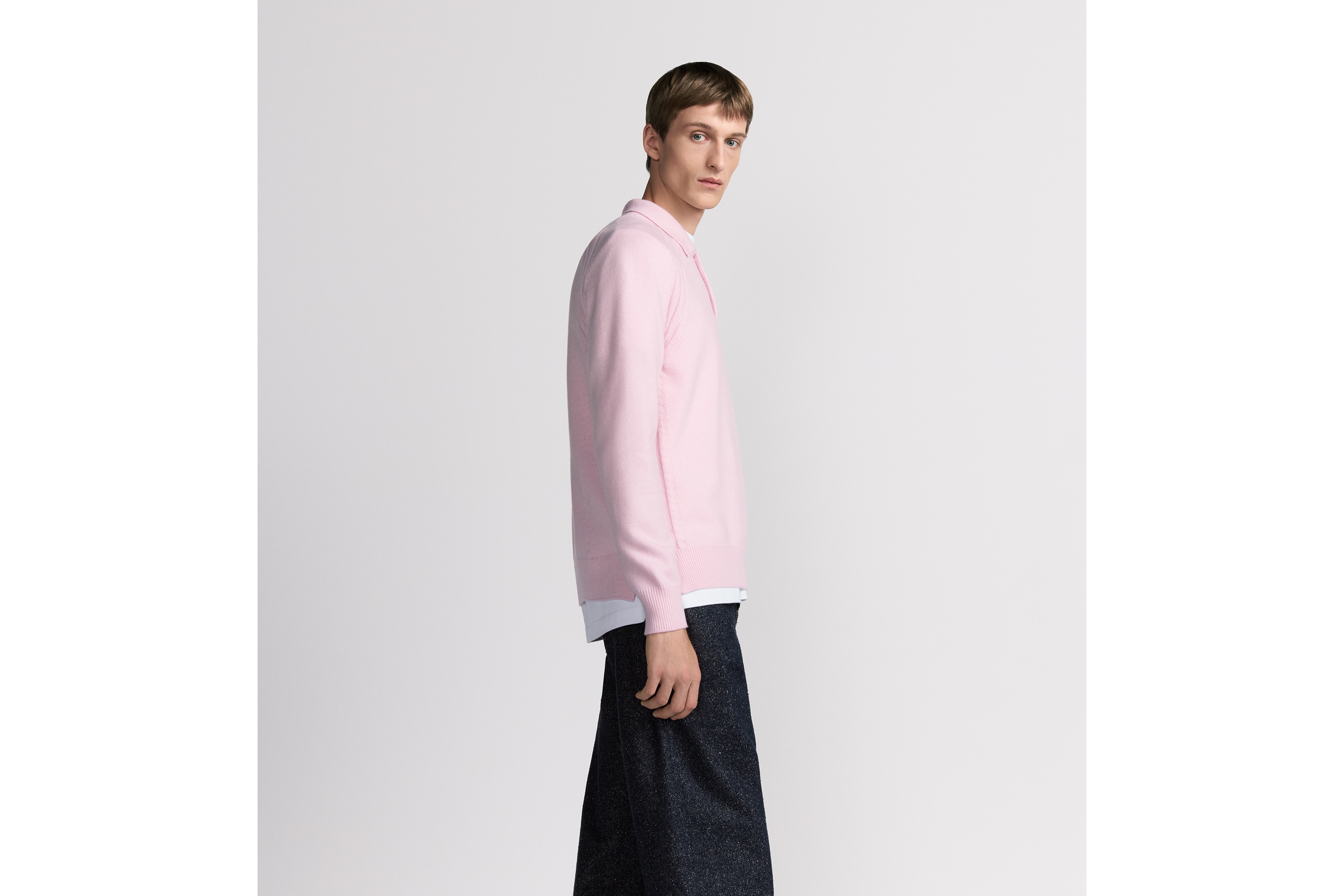 Look Dior Icons Long-Sleeved Polo Shirt Pink Cashmere Jersey E08