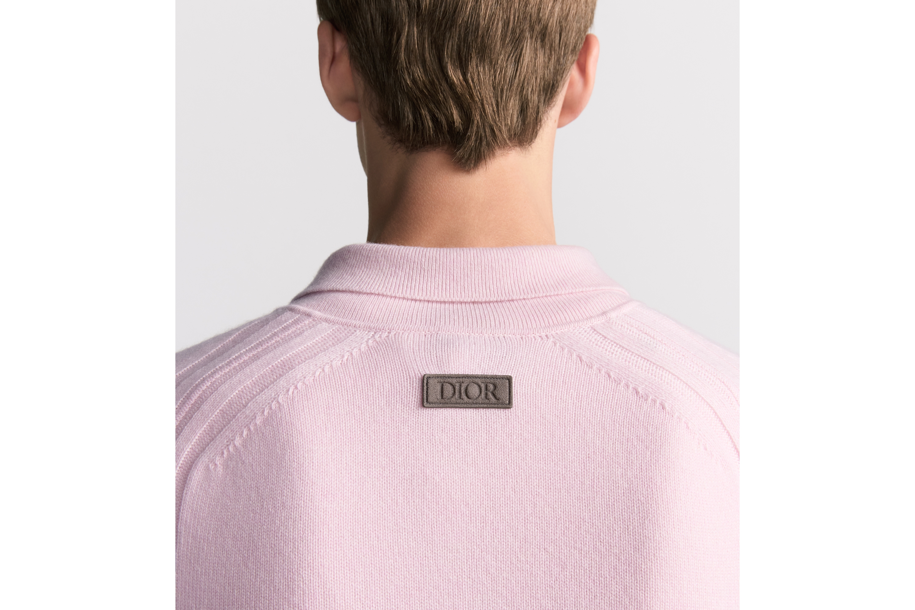 Look Dior Icons Long-Sleeved Polo Shirt Pink Cashmere Jersey E10