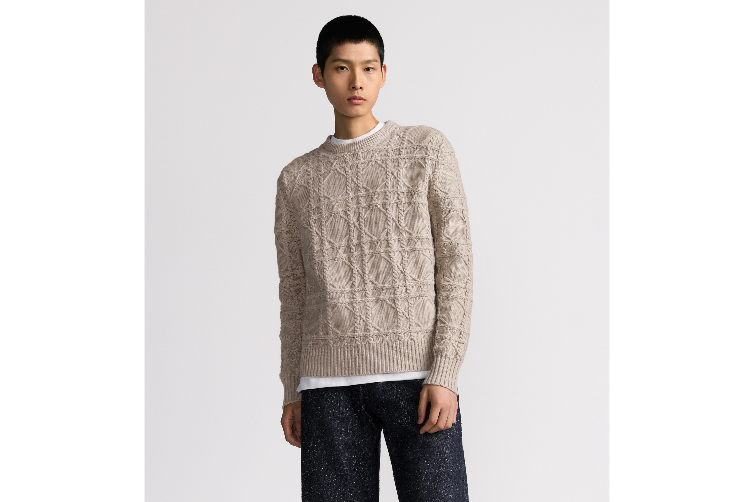 Look Dior Icons Cannage Sweater Beige Cashmere Knit E07