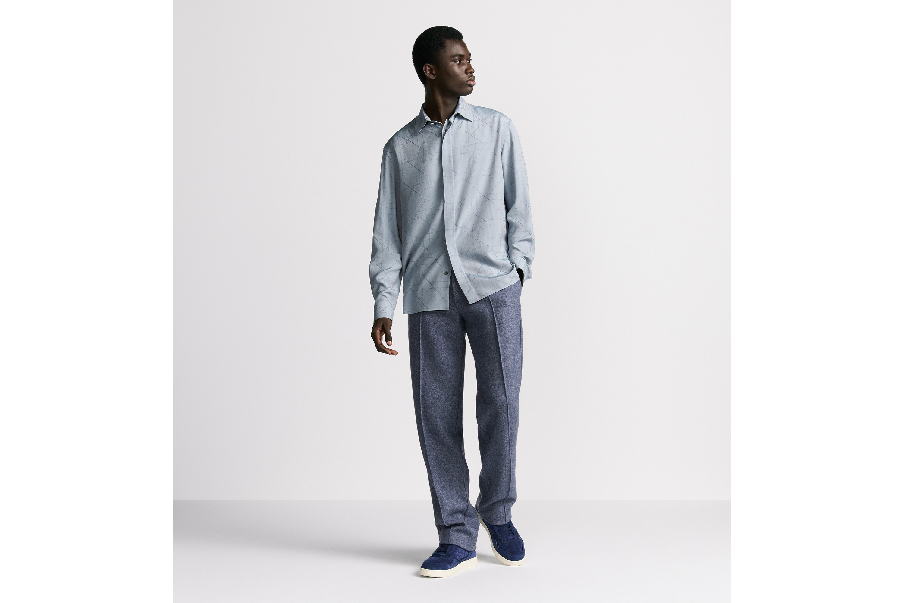 Look Dior Icons Cannage Shirt Blue Silk Blend E02