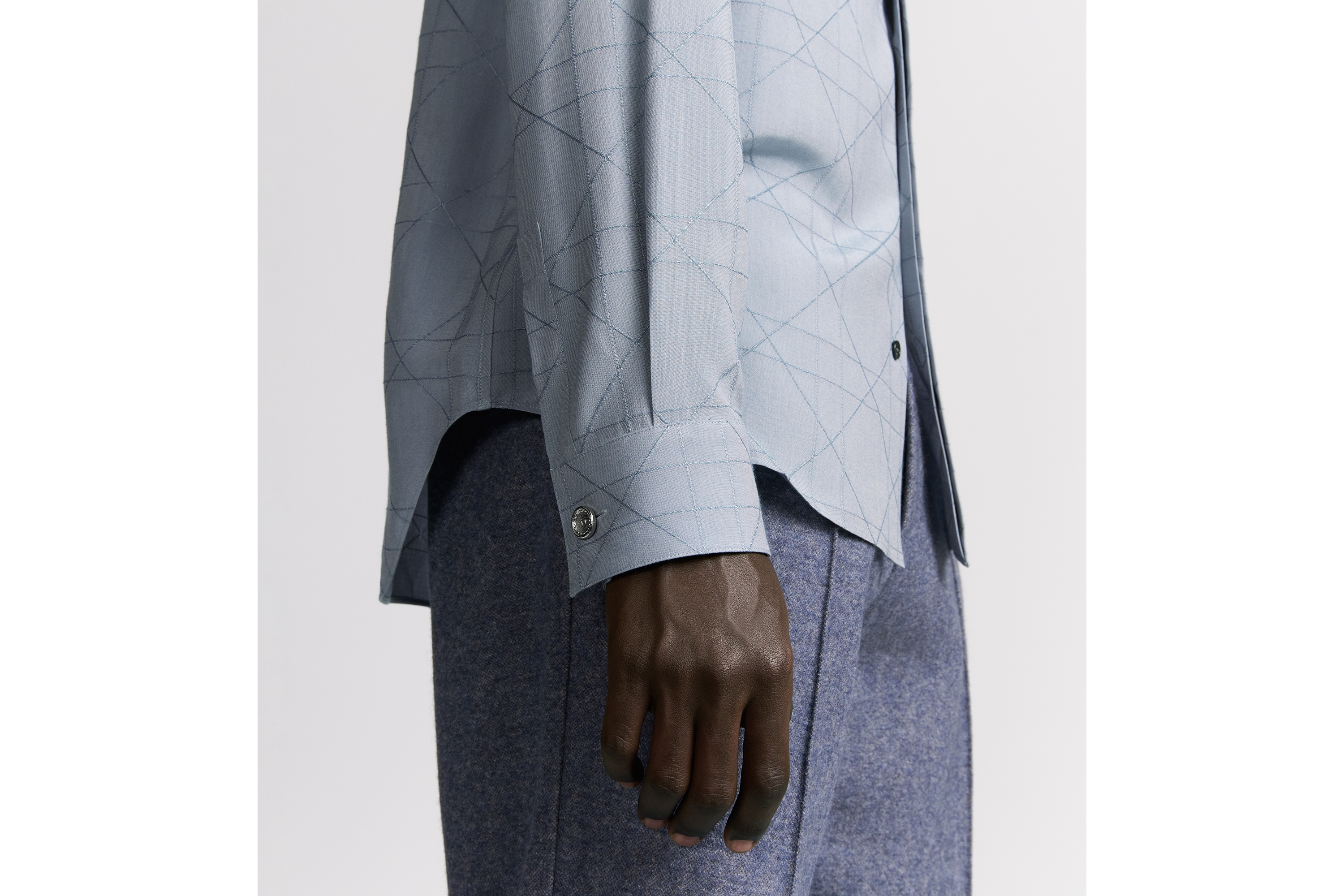 Look Dior Icons Cannage Shirt Blue Silk Blend E04