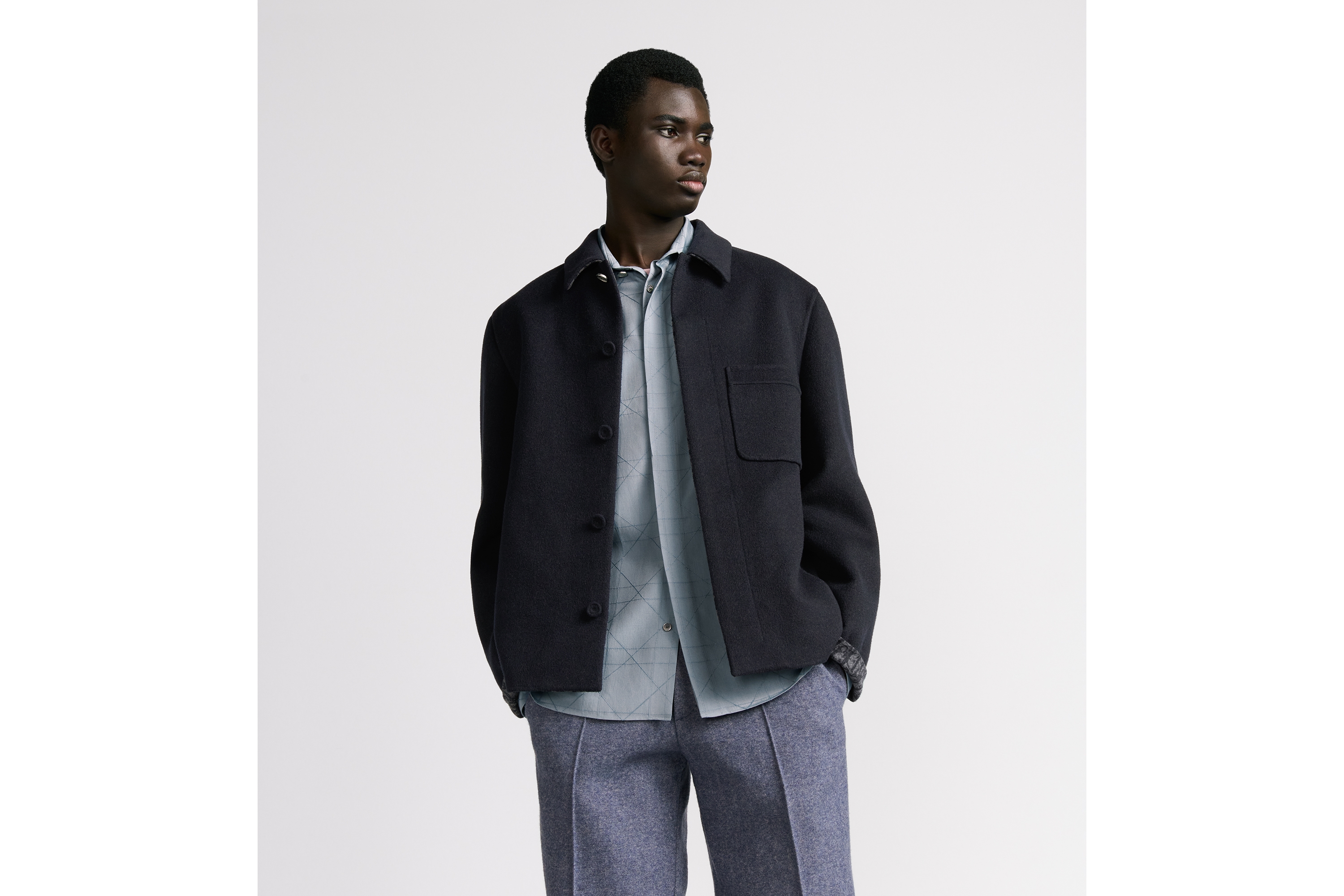 Look Dior Icons Workwear Jacket Navy Blue Double-Sided Virgin Wool and Cashmere E19