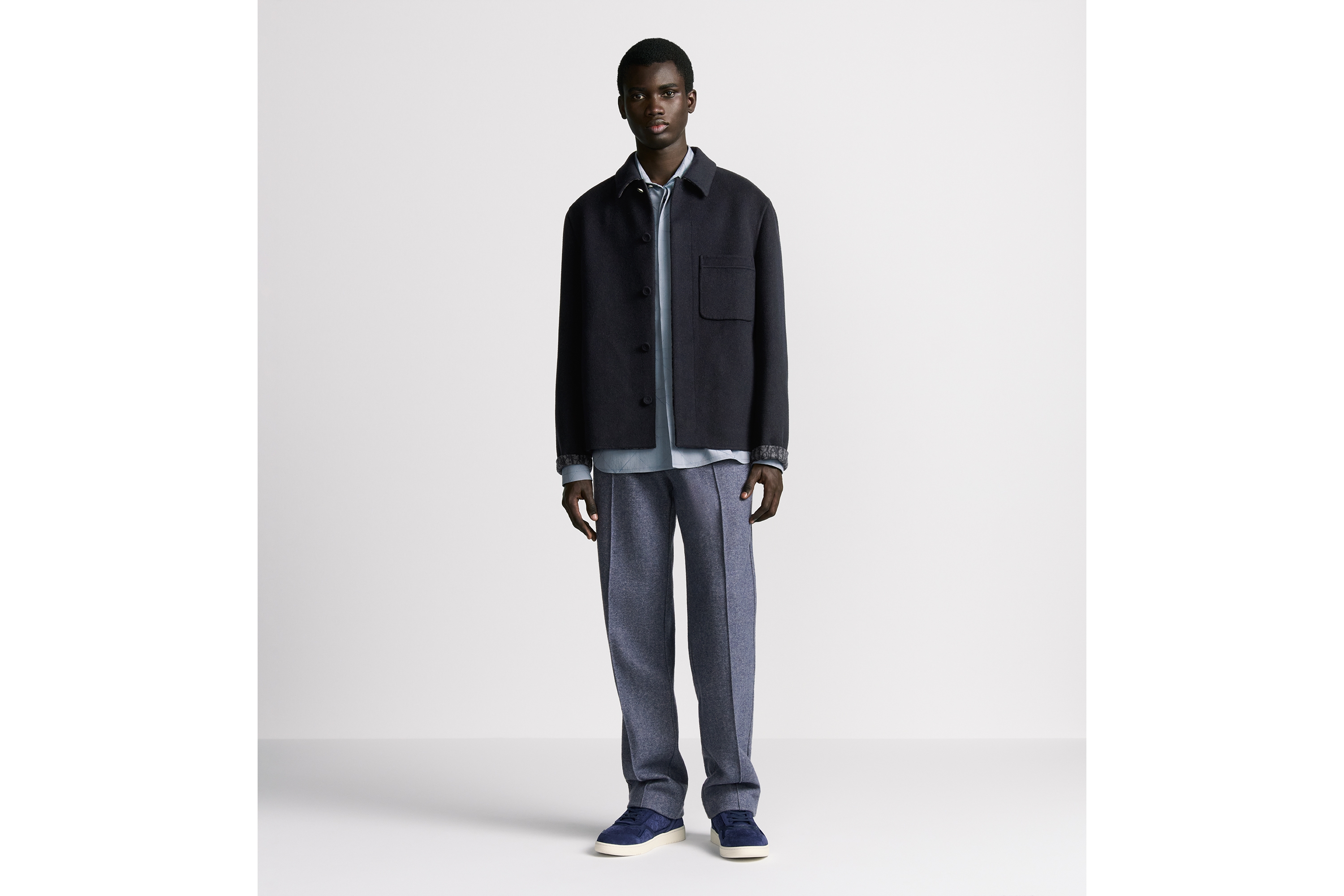 Look Dior Icons Workwear Jacket Navy Blue Double-Sided Virgin Wool and Cashmere E20