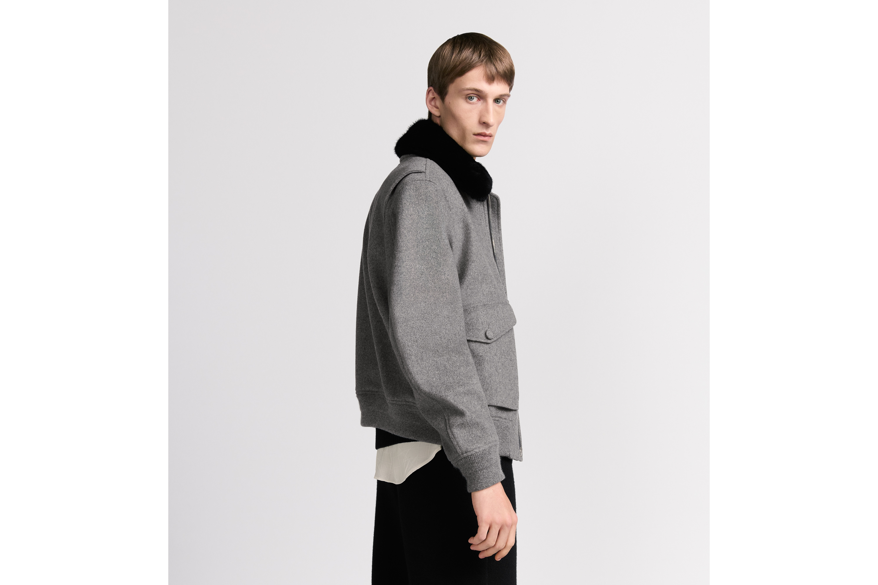 クリスチャンディオール　ノーカラージャケット　ヘリンボーン　ボタン　グレー　M クリスチャンディオール ノーカラージャケット ヘリンボーン