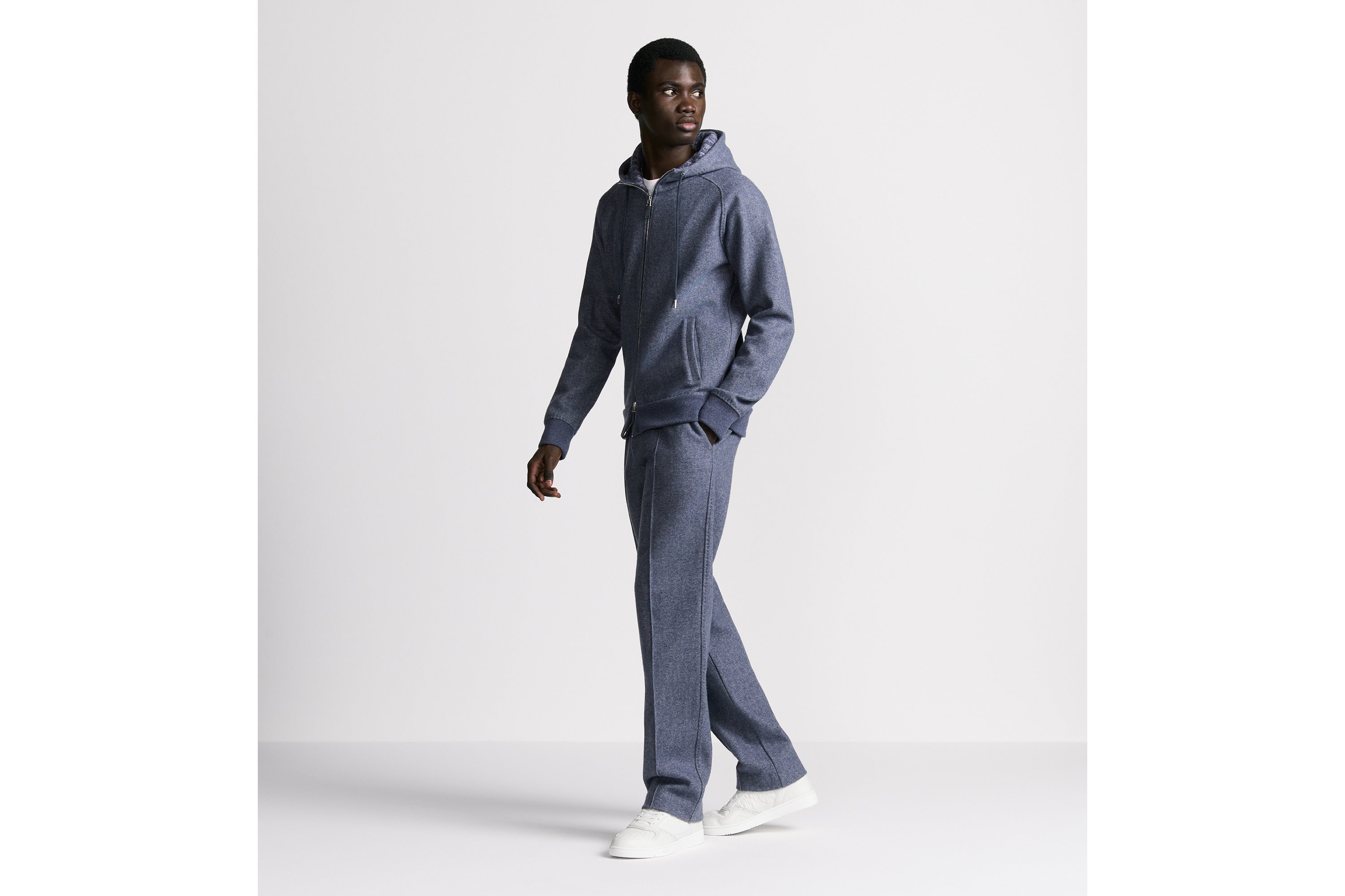 Look Dior Icons Track Pants Blue Cashmere and Wool Jacquard E02