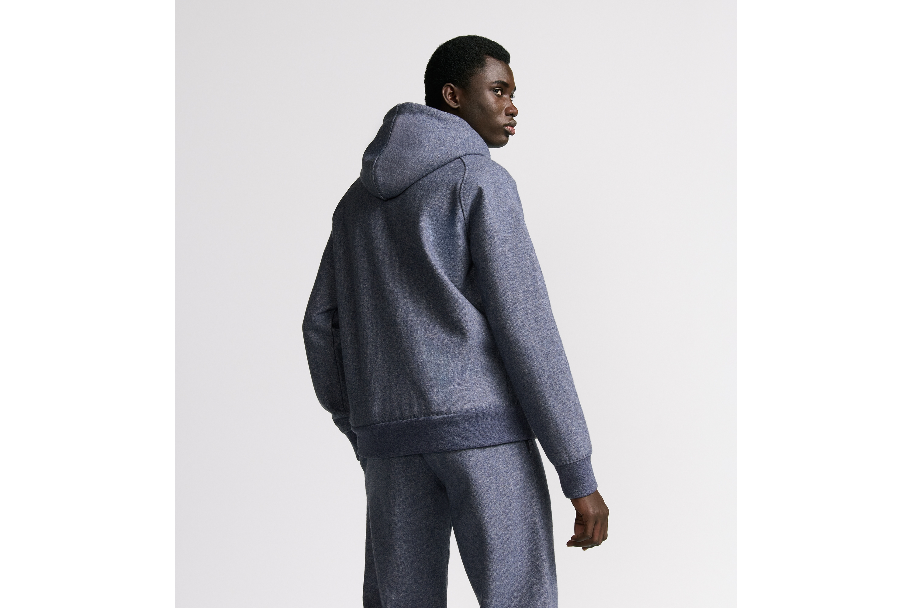 Look Dior Icons Hooded Track Jacket Blue Cashmere and Wool Jacquard E03