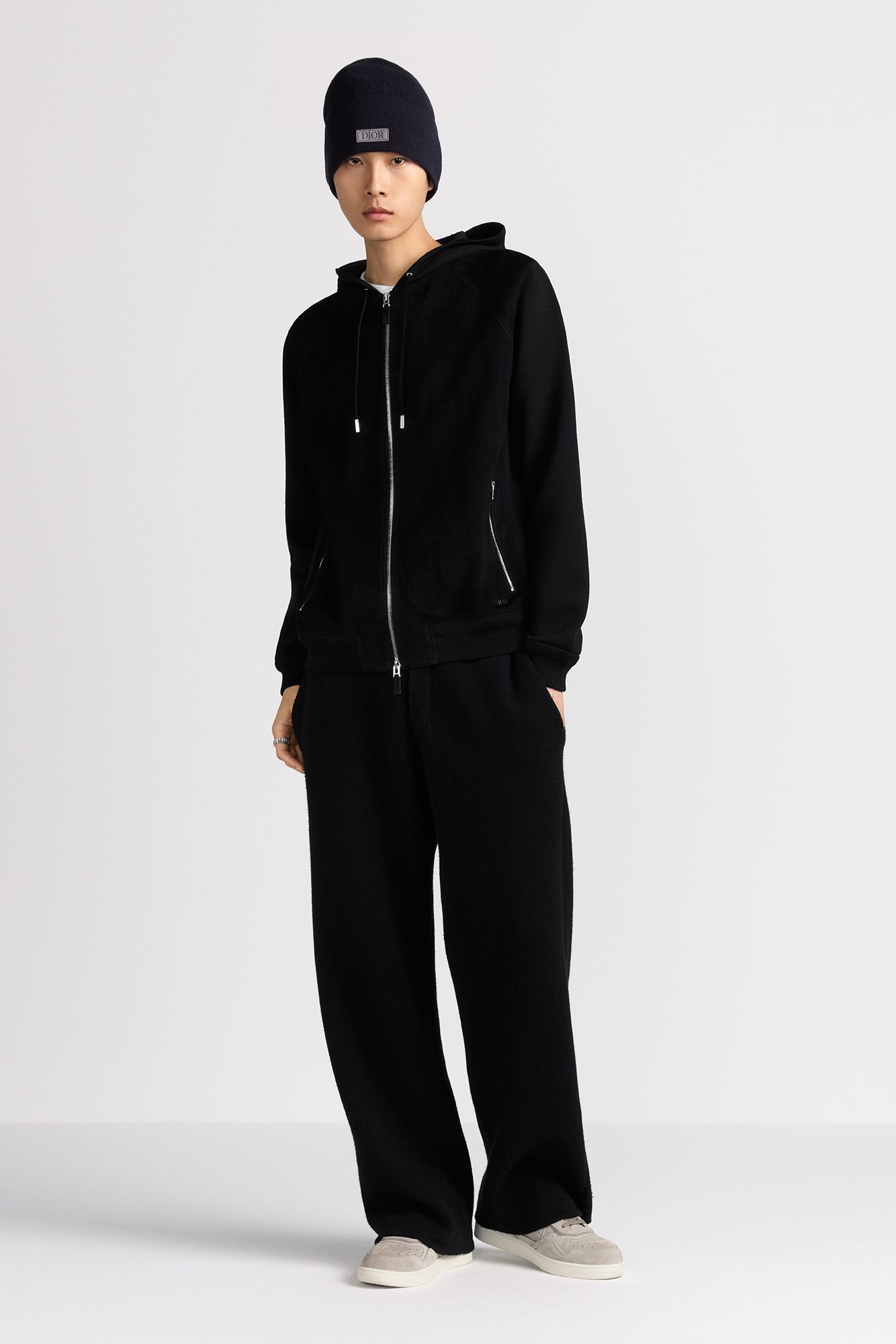Dior Icons Zipped Hooded Sweatshirt Black Virgin Wool Punto Milano