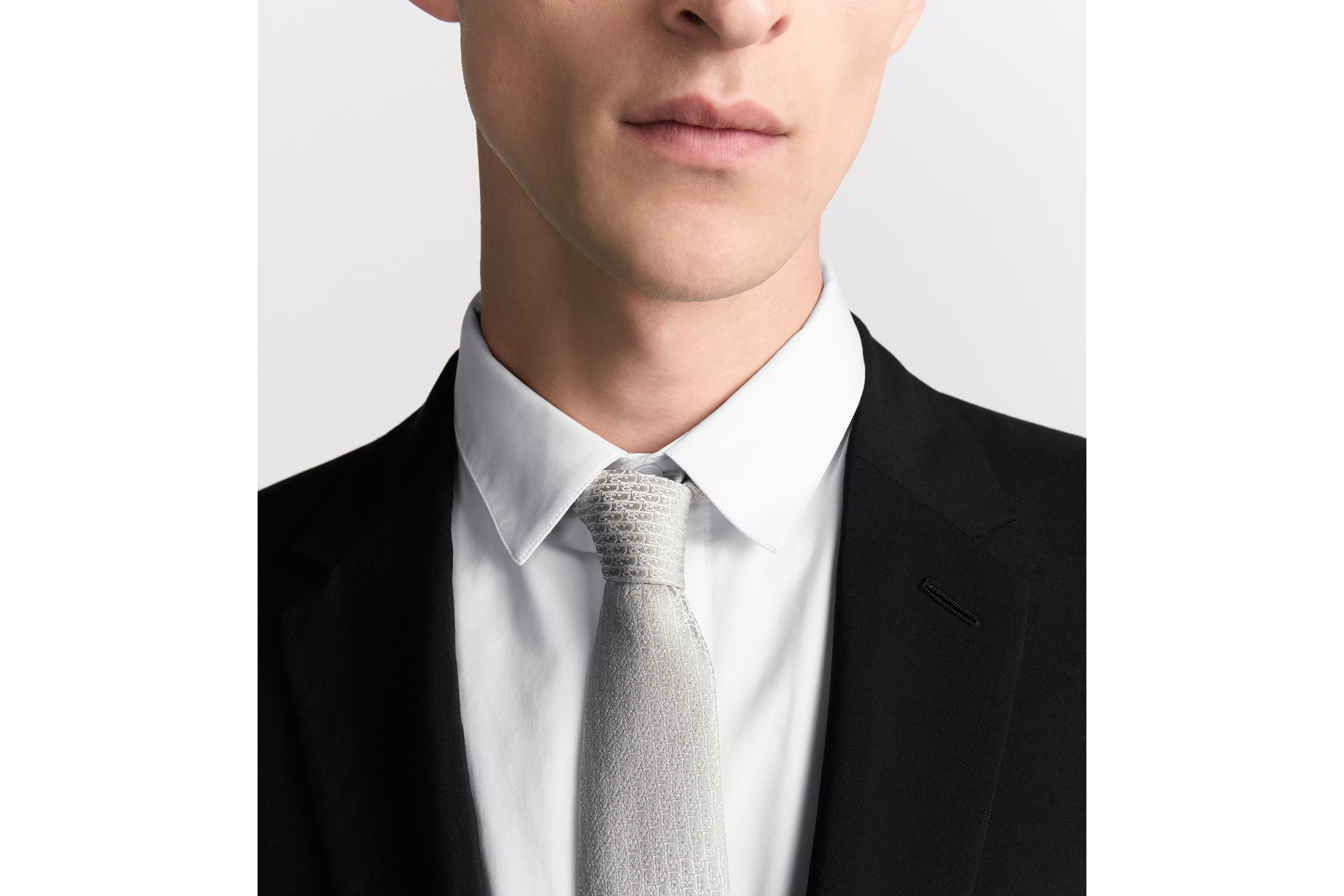 look_image_alt_prefix Dior Oblique 넥타이 라이트 그레이 실크 E36