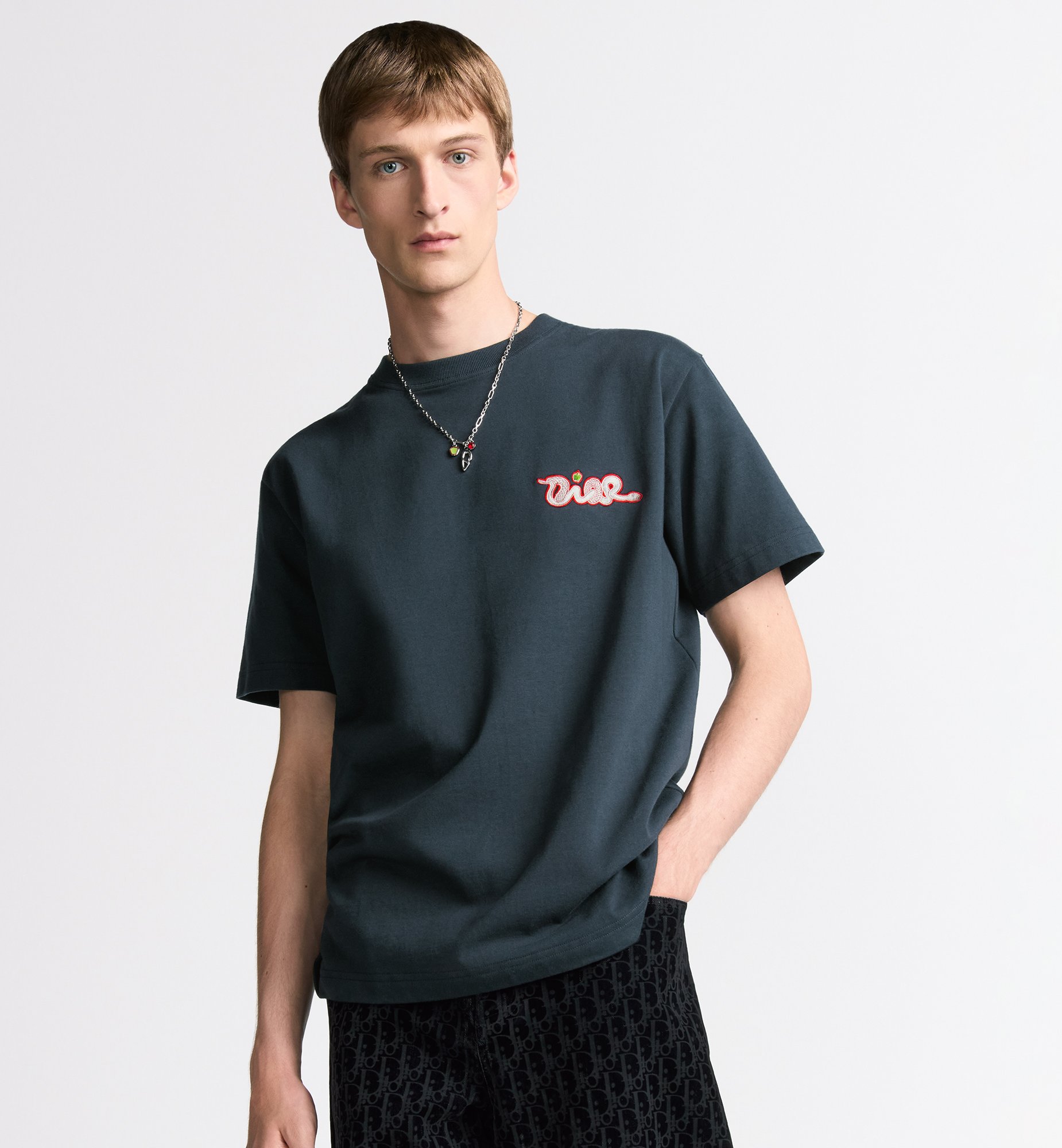 DIOR AND KAWS T-Shirt, Relaxed Fit Blue Cotton Jersey | DIOR DIOR AND KAWS T-Shirt, Relaxed Fit Blue Cotton Jersey | DIOR