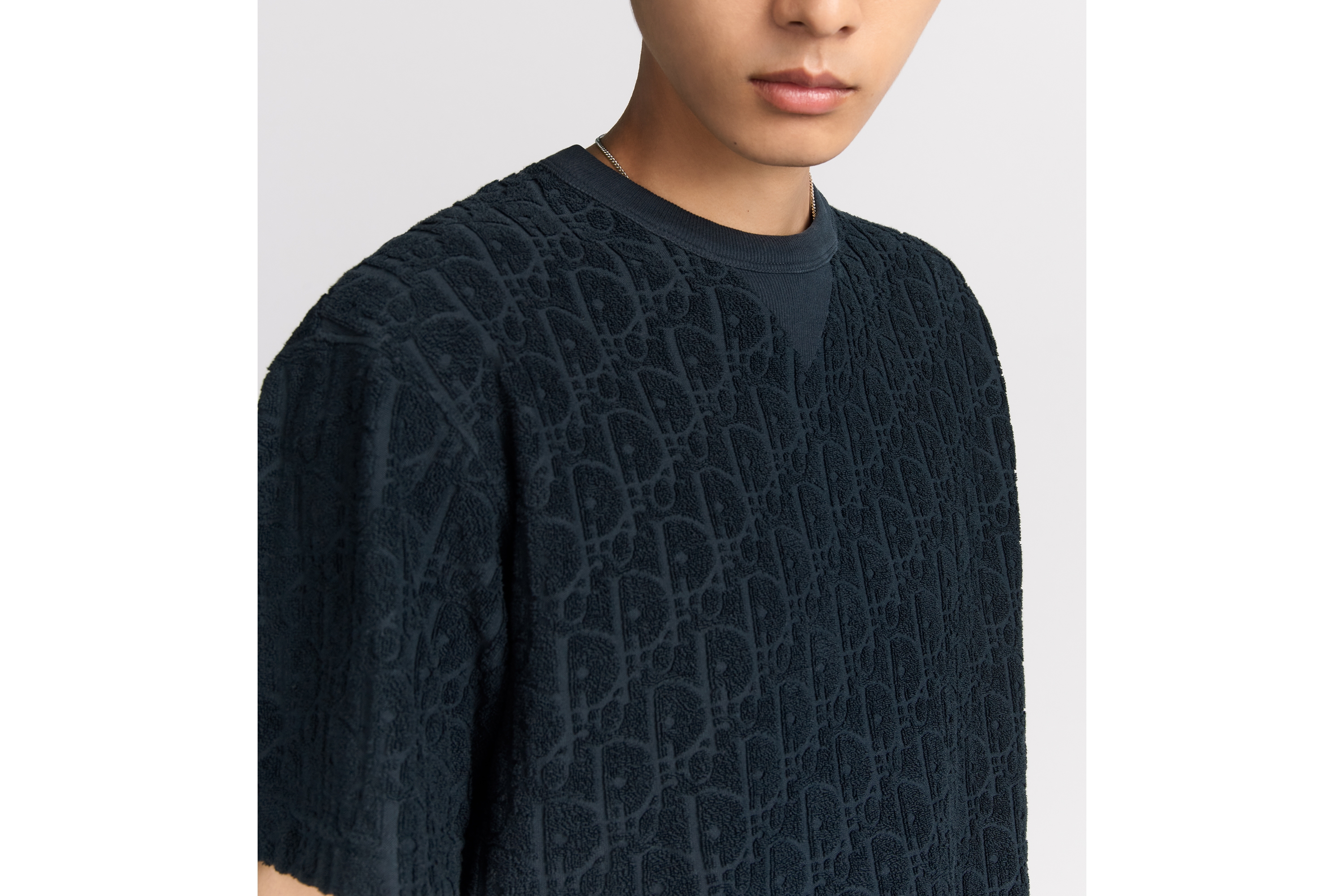 Look Dior Oblique Relaxed-Fit T-Shirt Navy Blue Terry Cotton Jacquard E10