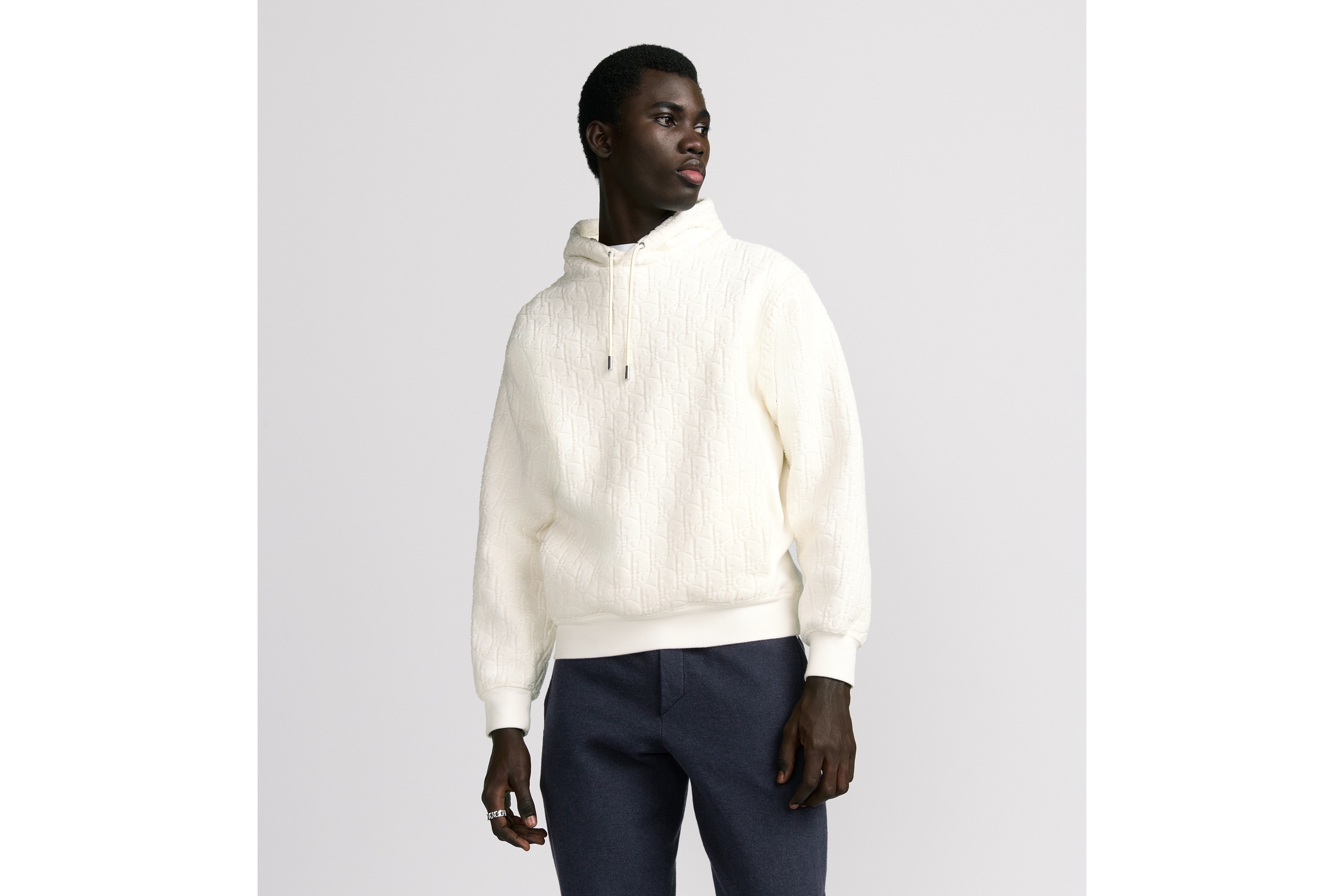 Look Dior Oblique Relaxed-Fit Hooded Sweatshirt Off-White Cotton Fleece E01