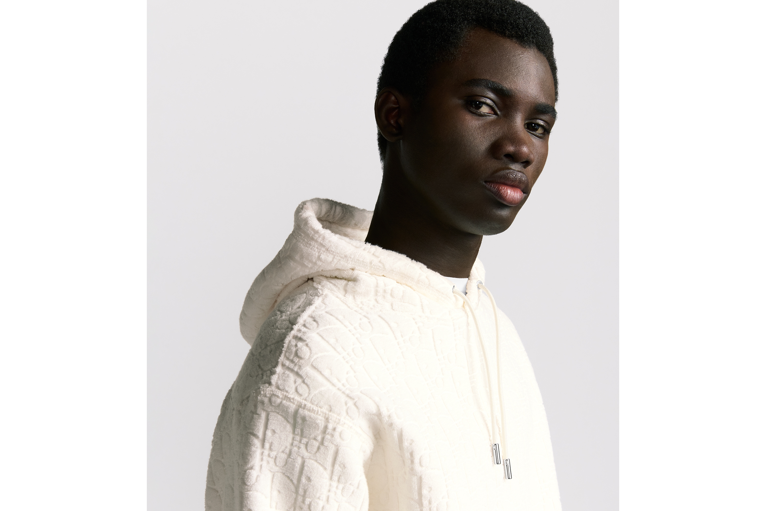 Look Dior Oblique Relaxed-Fit Hooded Sweatshirt Off-White Cotton Fleece E04