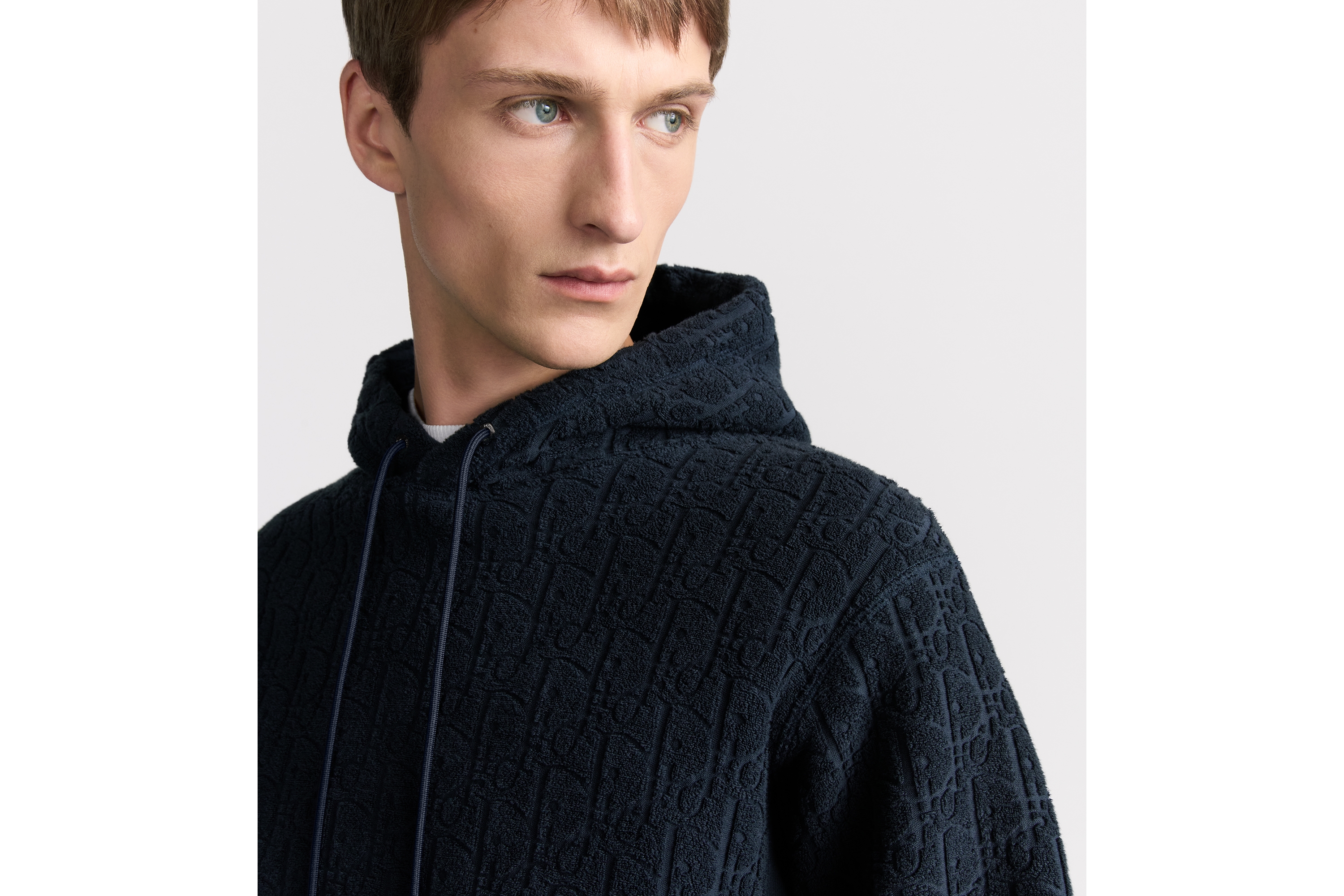 Look Dior Oblique Relaxed-Fit Hooded Sweatshirt Navy Blue Cotton Fleece E10