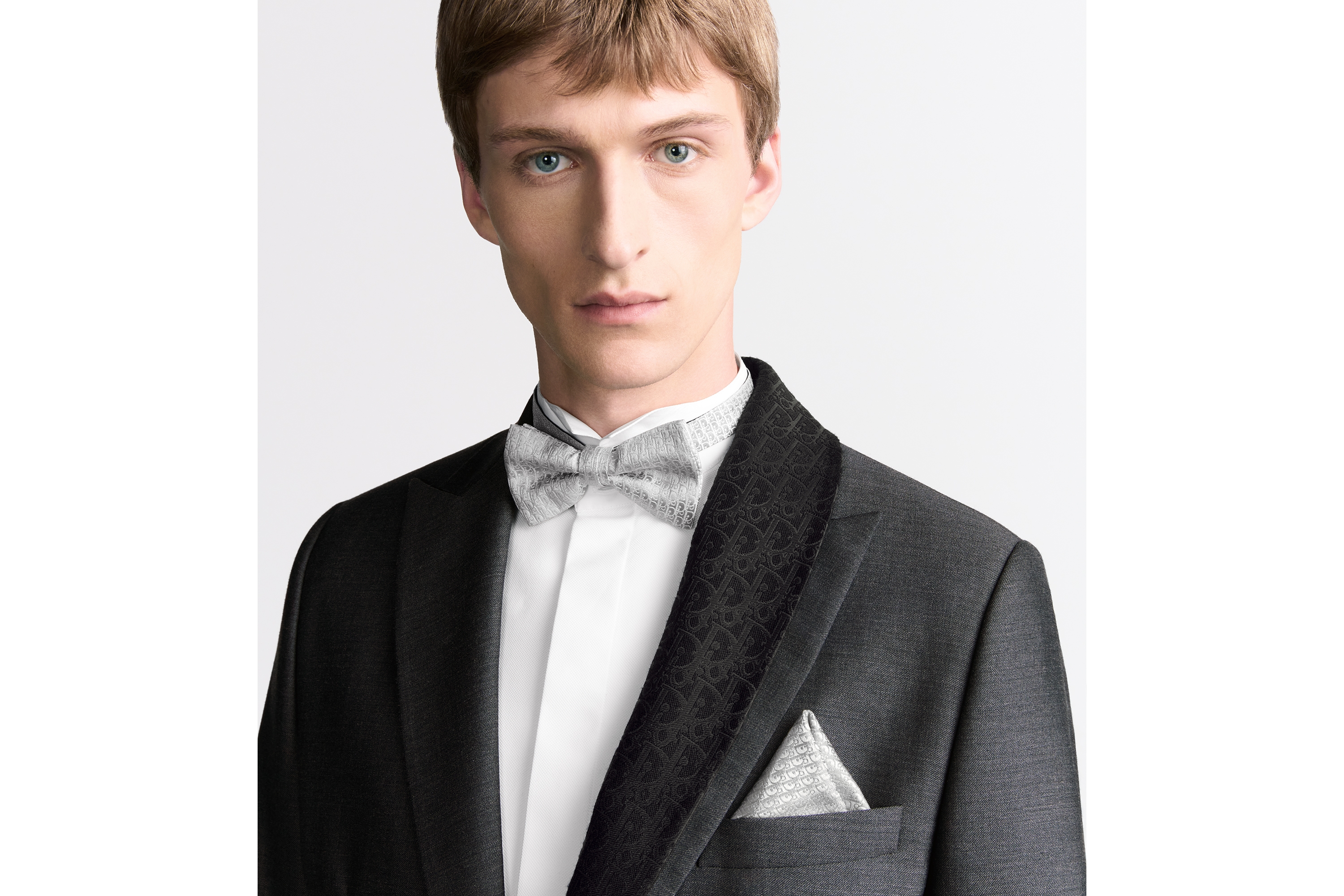 Dior Oblique 領結 淺灰色絲綢 E35