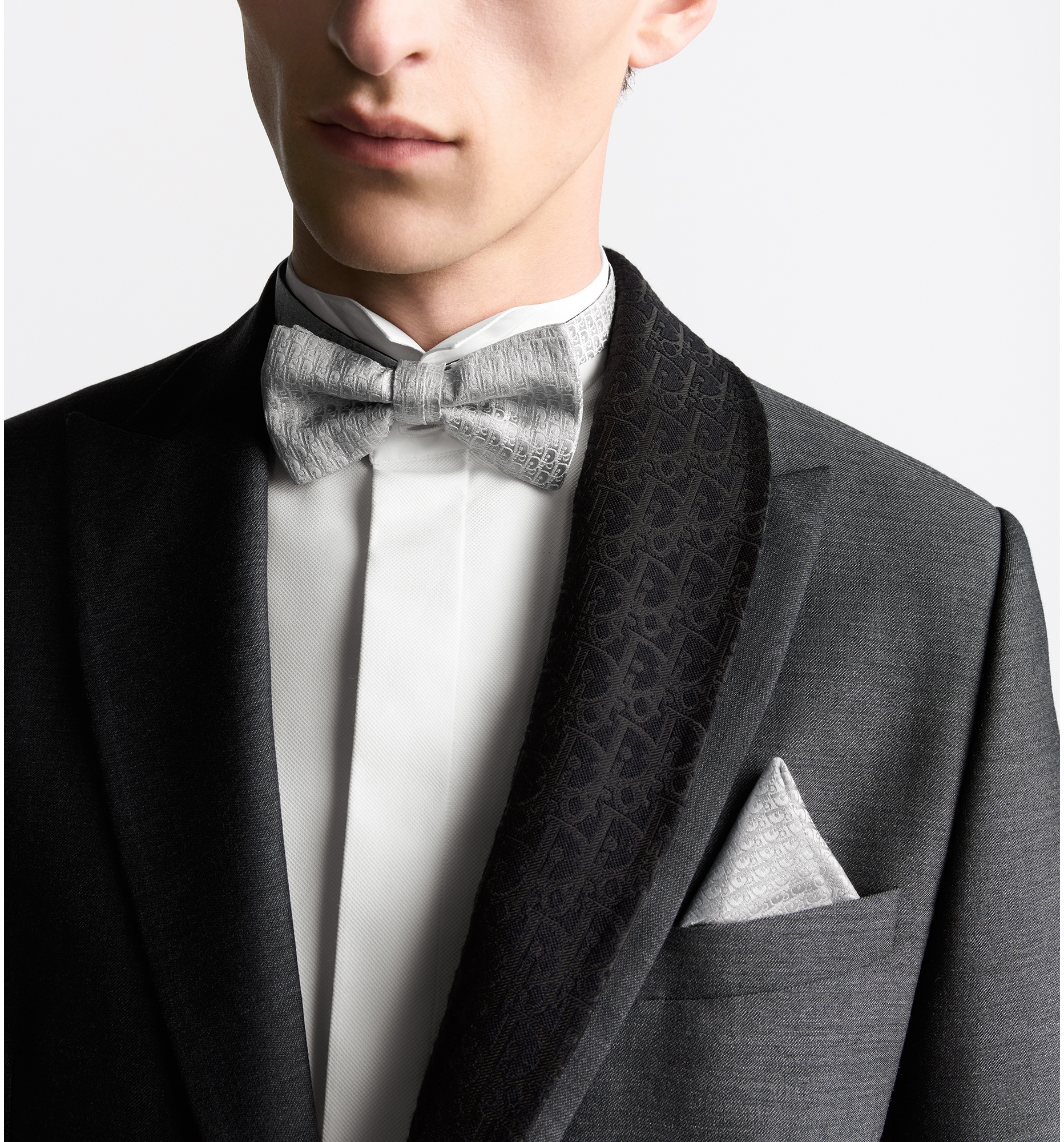 Dior Oblique Pocket Square Light Gray Silk DIOR