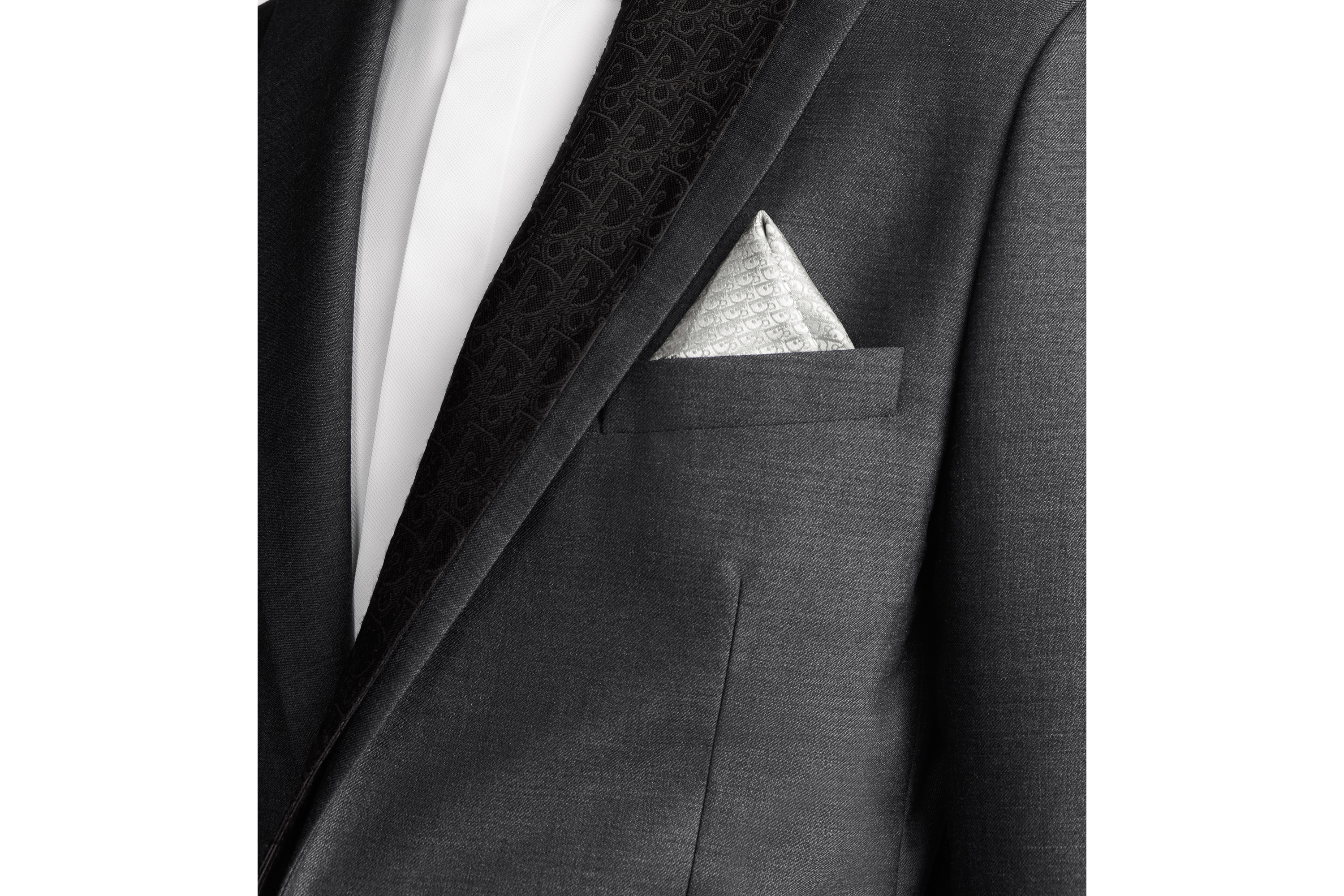 Look Dior Oblique Pocket Square Light Gray Silk E38