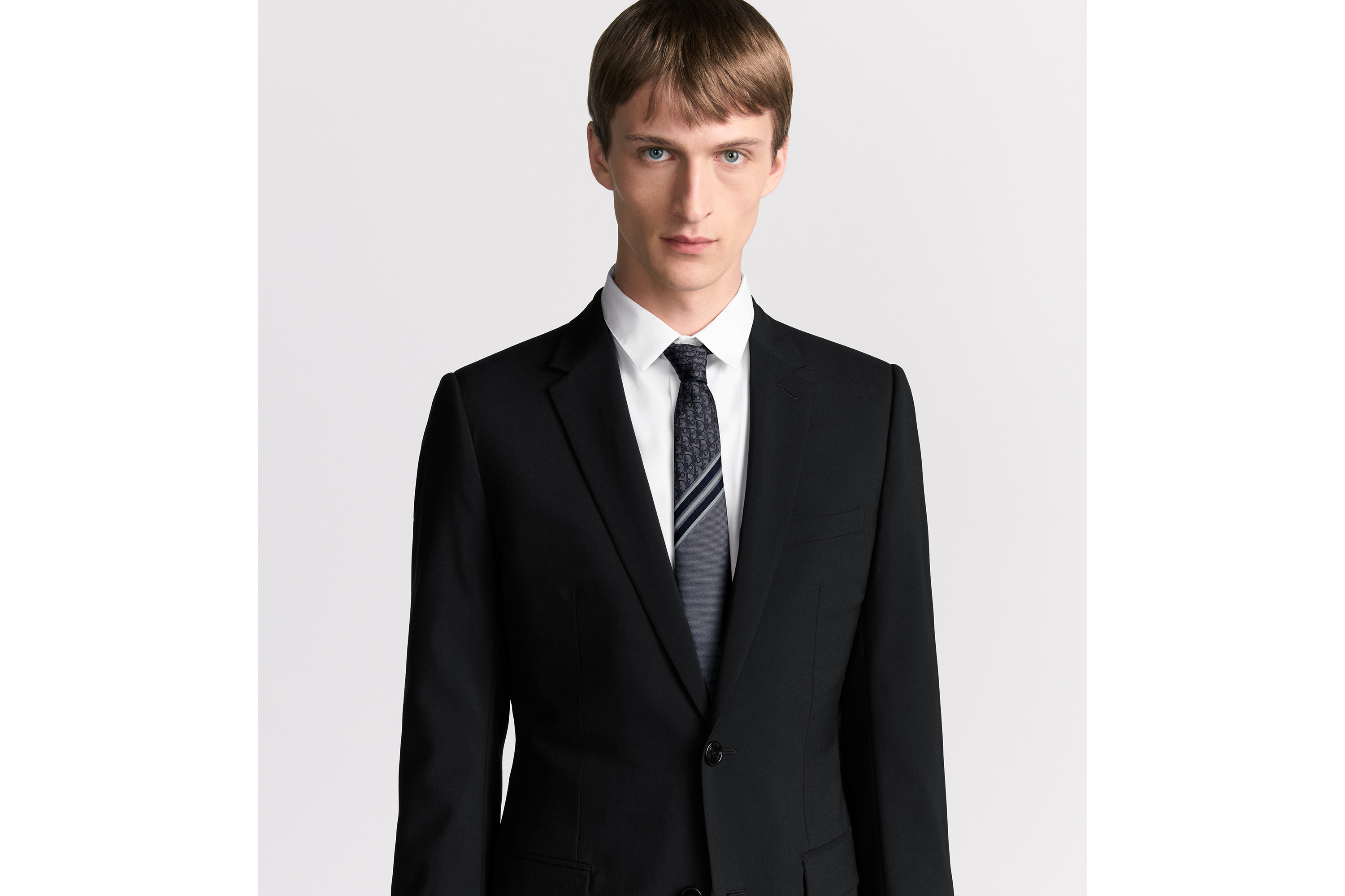 look_image_alt_prefix Gestreifte Dior Oblique Krawatte Seide in Grau und Weiß E35