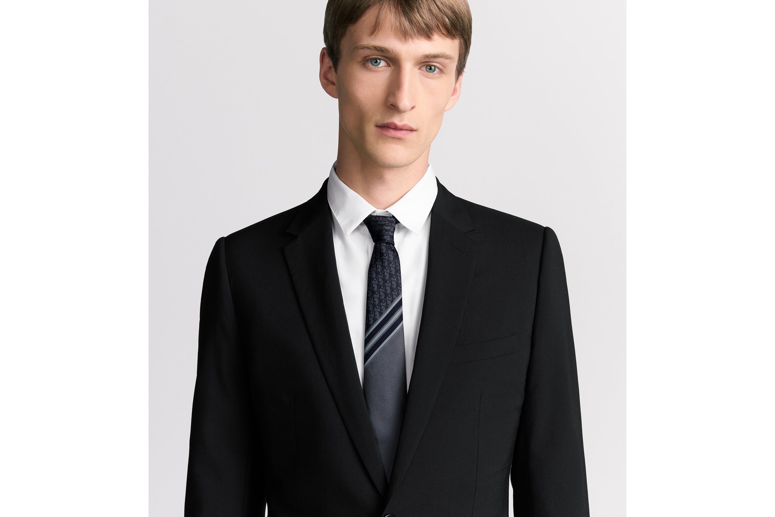 look_image_alt_prefix Gestreifte Dior Oblique Krawatte Seide in Grau und Weiß E36