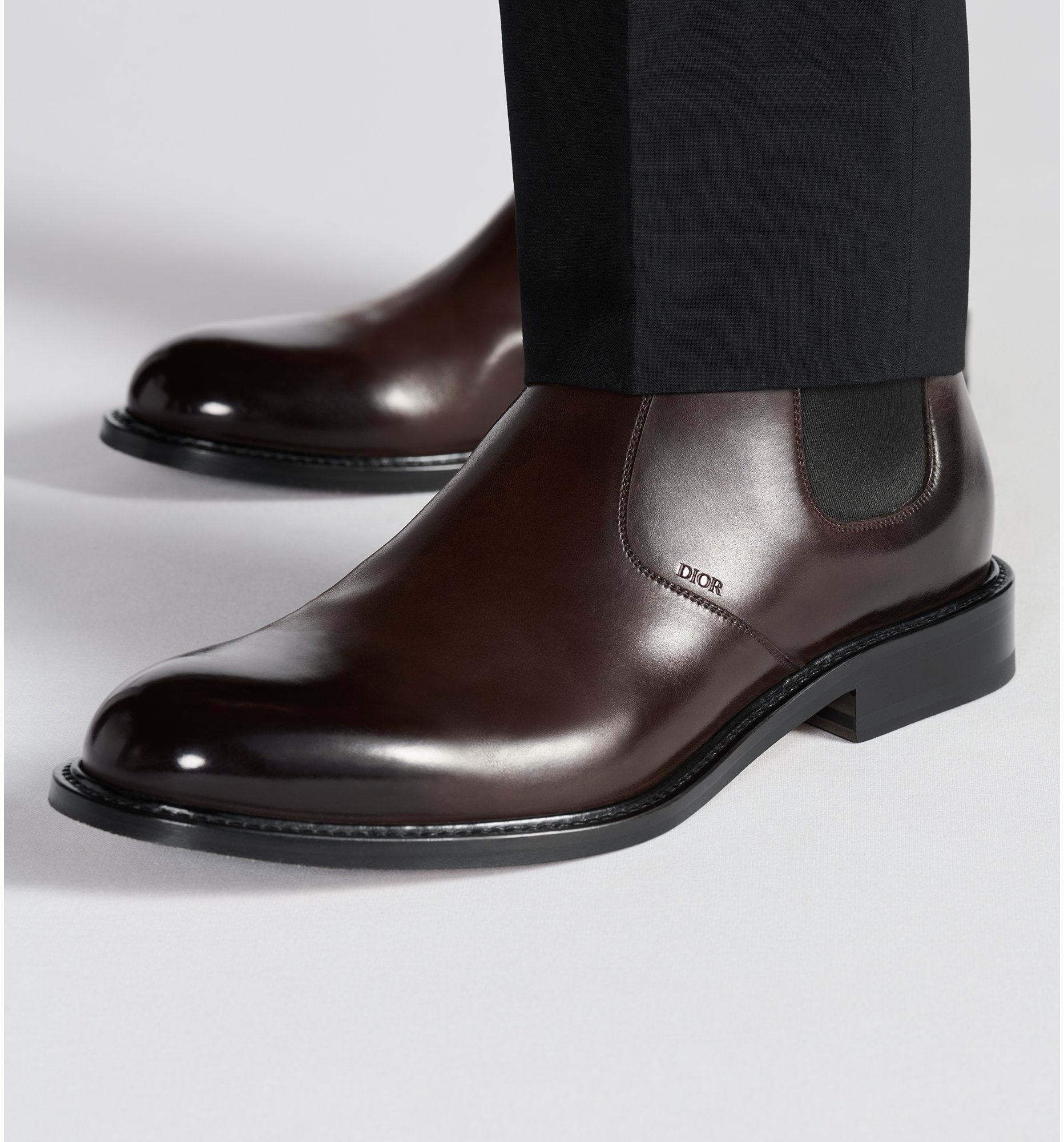 Dior Embassy Chelsea Boot Deep Brown Calfskin with a Patina Finish DIOR