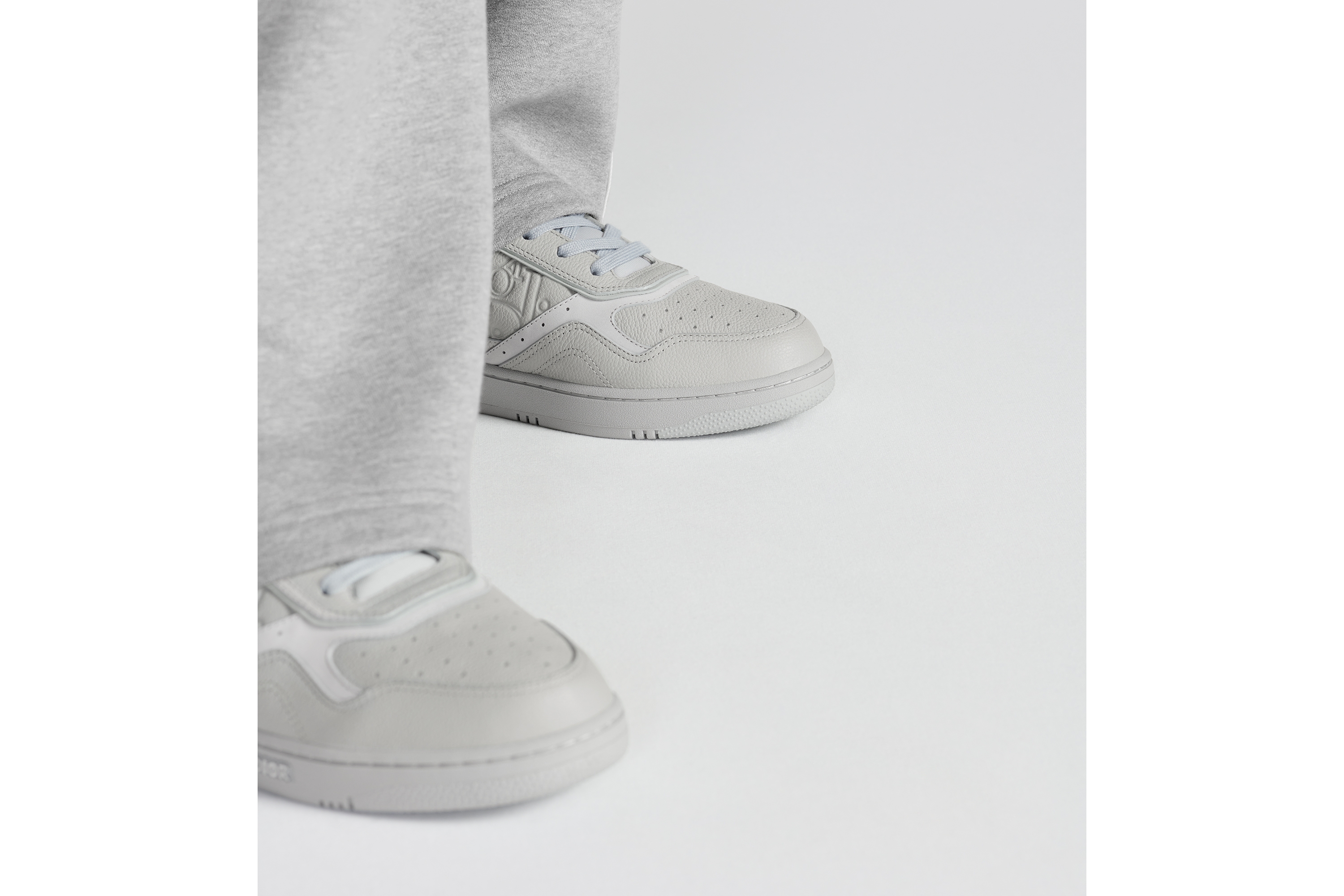 Look Sneaker B27 Uptown basse Cuir de veau grainé gris et cuir Dior Gravity gris E25