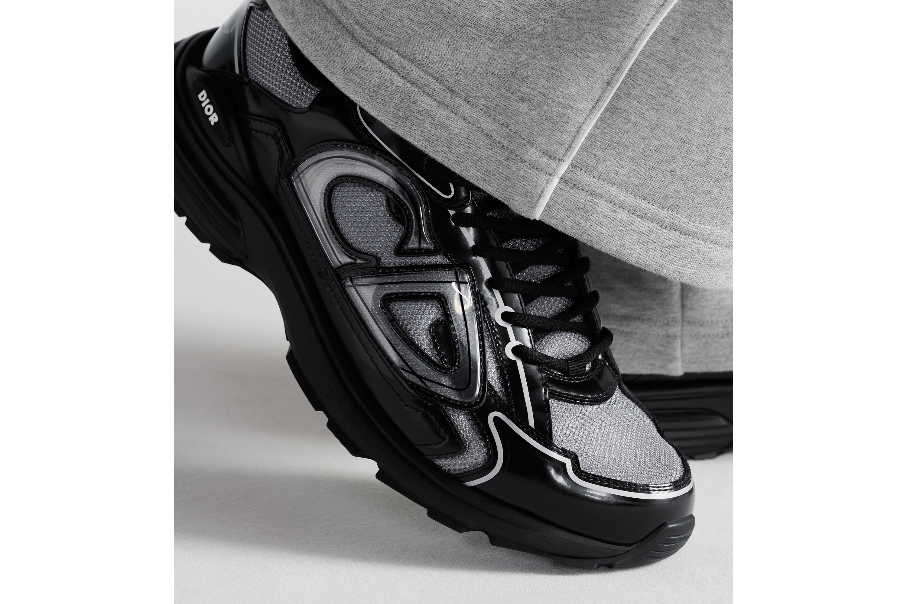 Look B30 Countdown Sneaker Light Gray Technical Mesh and Black Brilliant-Finish Technical Fabric E24