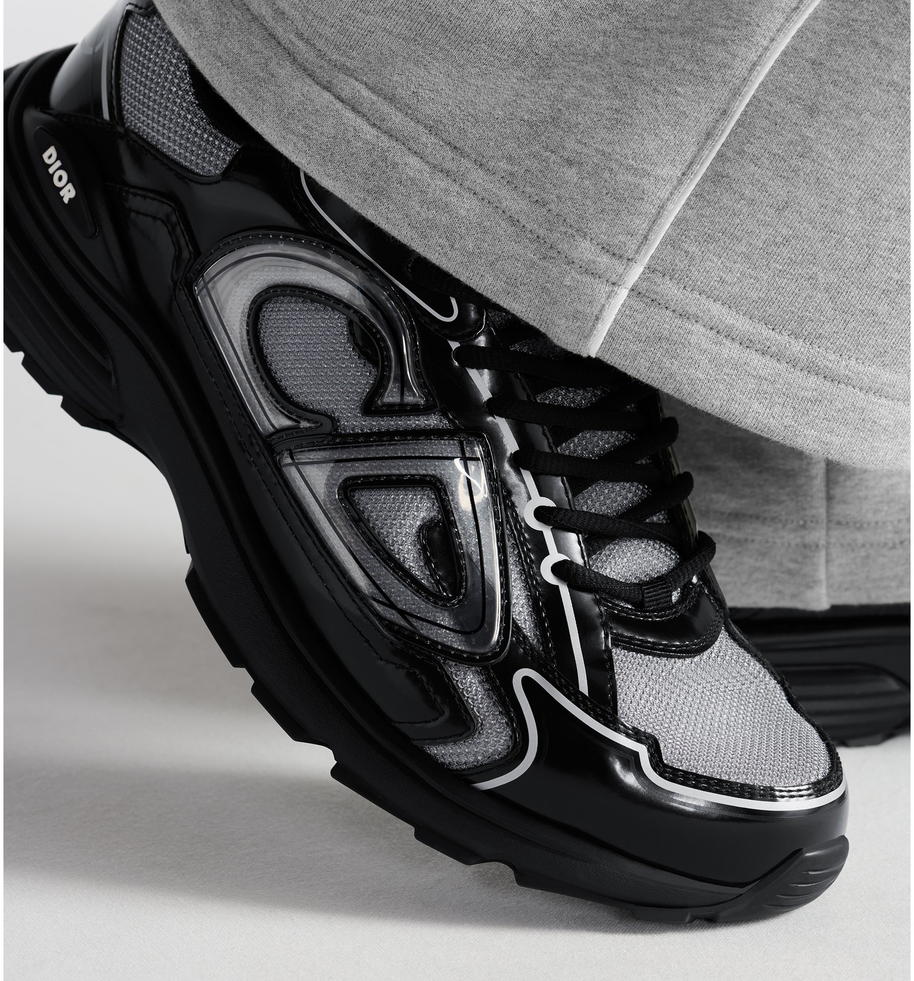 B30 Sneaker Light Gray Technical Mesh and Black Brilliant