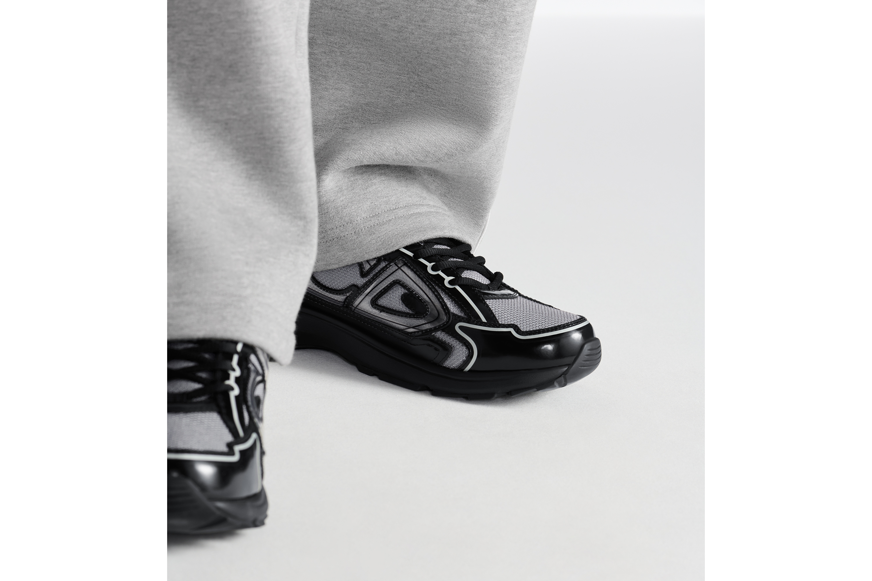 Look B30 Countdown Sneaker Light Gray Technical Mesh and Black Brilliant-Finish Technical Fabric E25