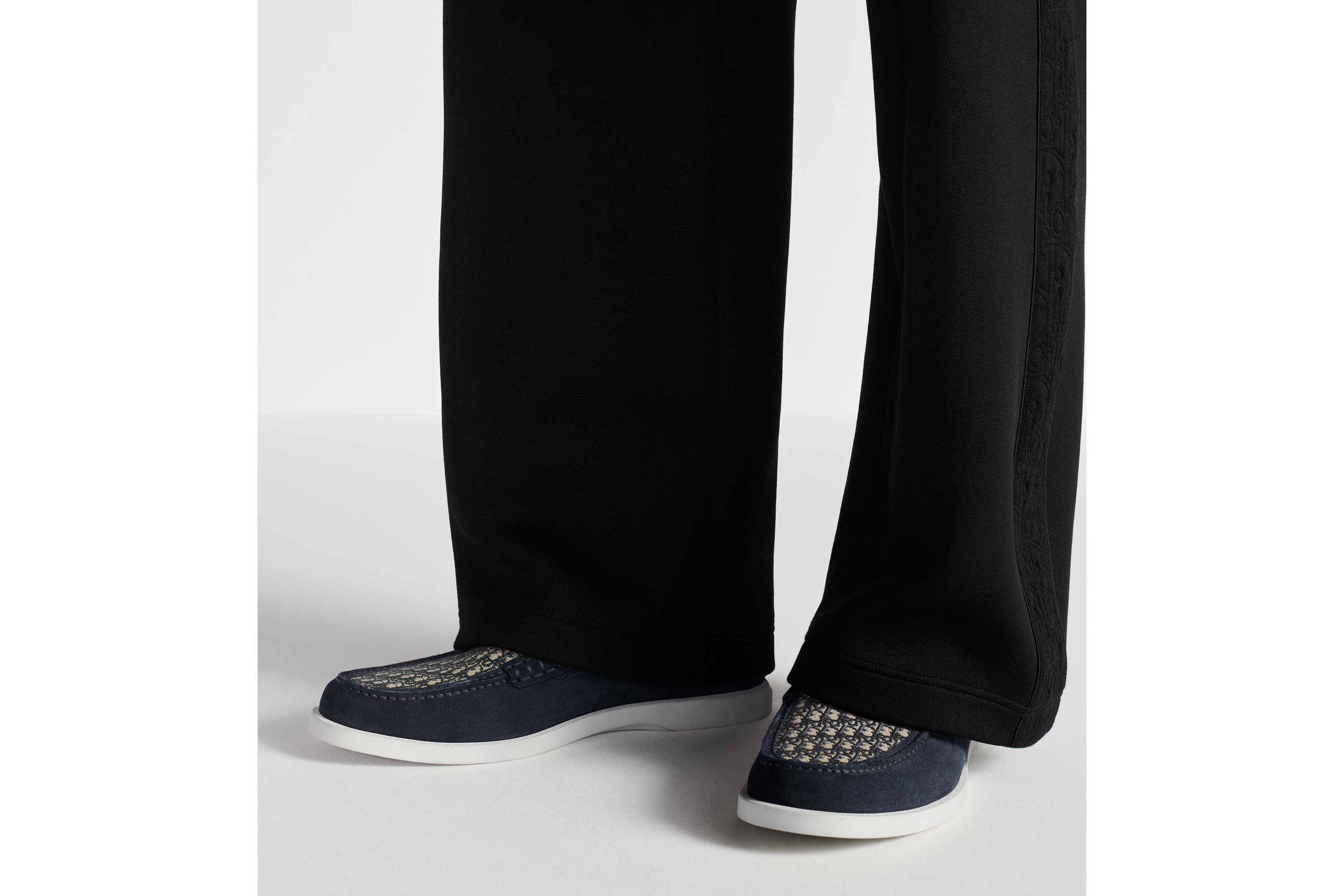 Look Dior Granville Loafer Navy Blue Suede with Beige and Black Dior Oblique Jacquard E23
