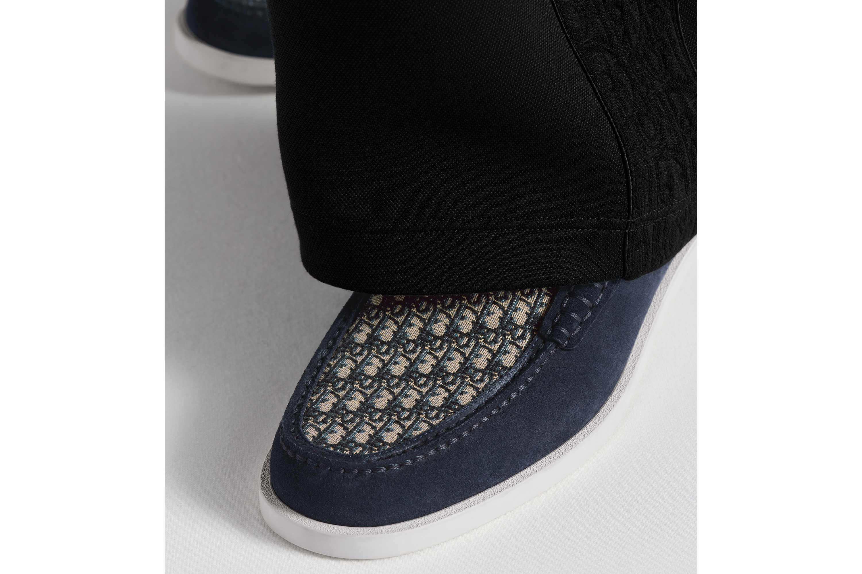 Look Dior Granville Loafer Navy Blue Suede with Beige and Black Dior Oblique Jacquard E24