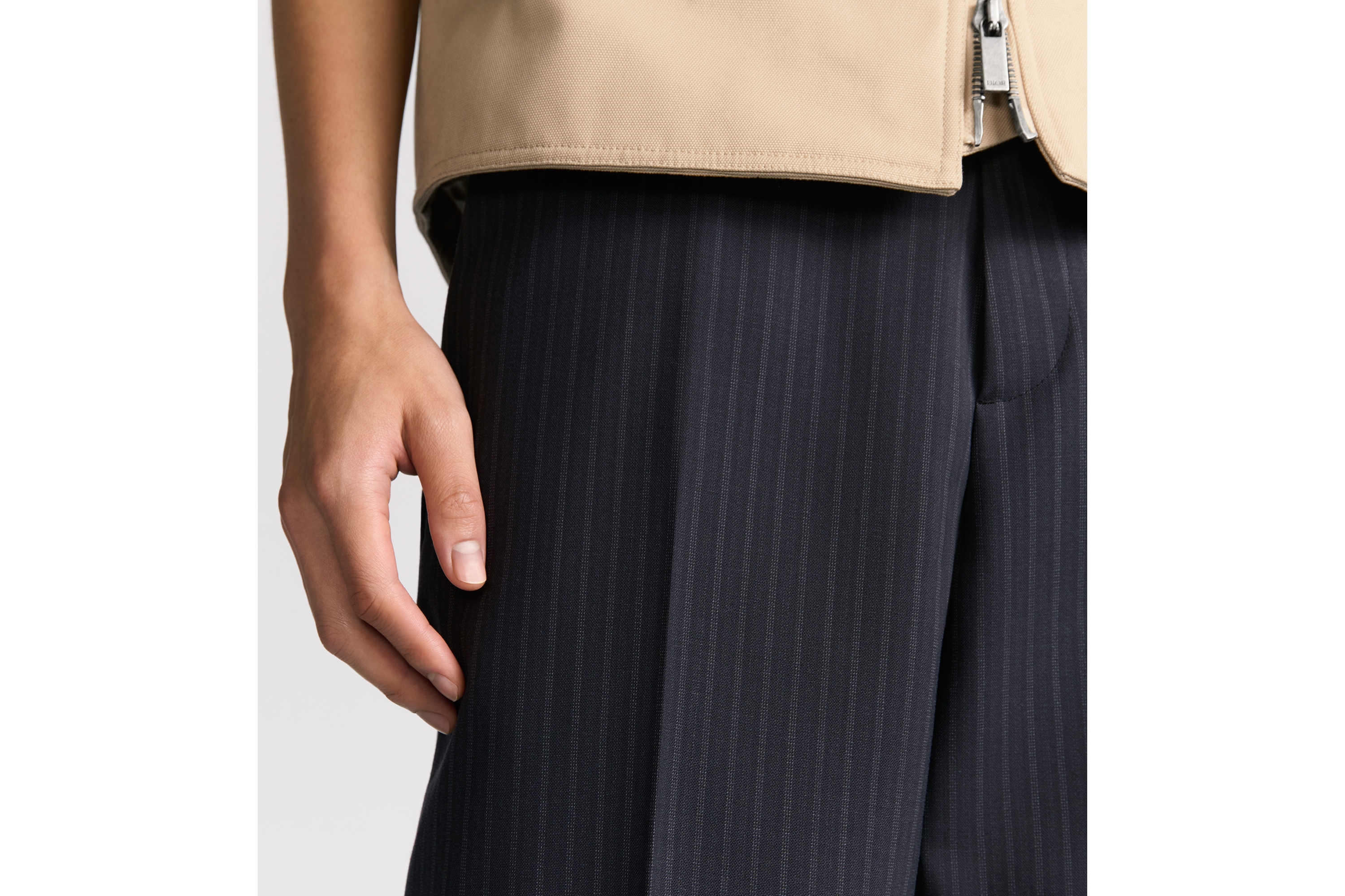 Look Tailored Straight Pants Black Striped Wool E16