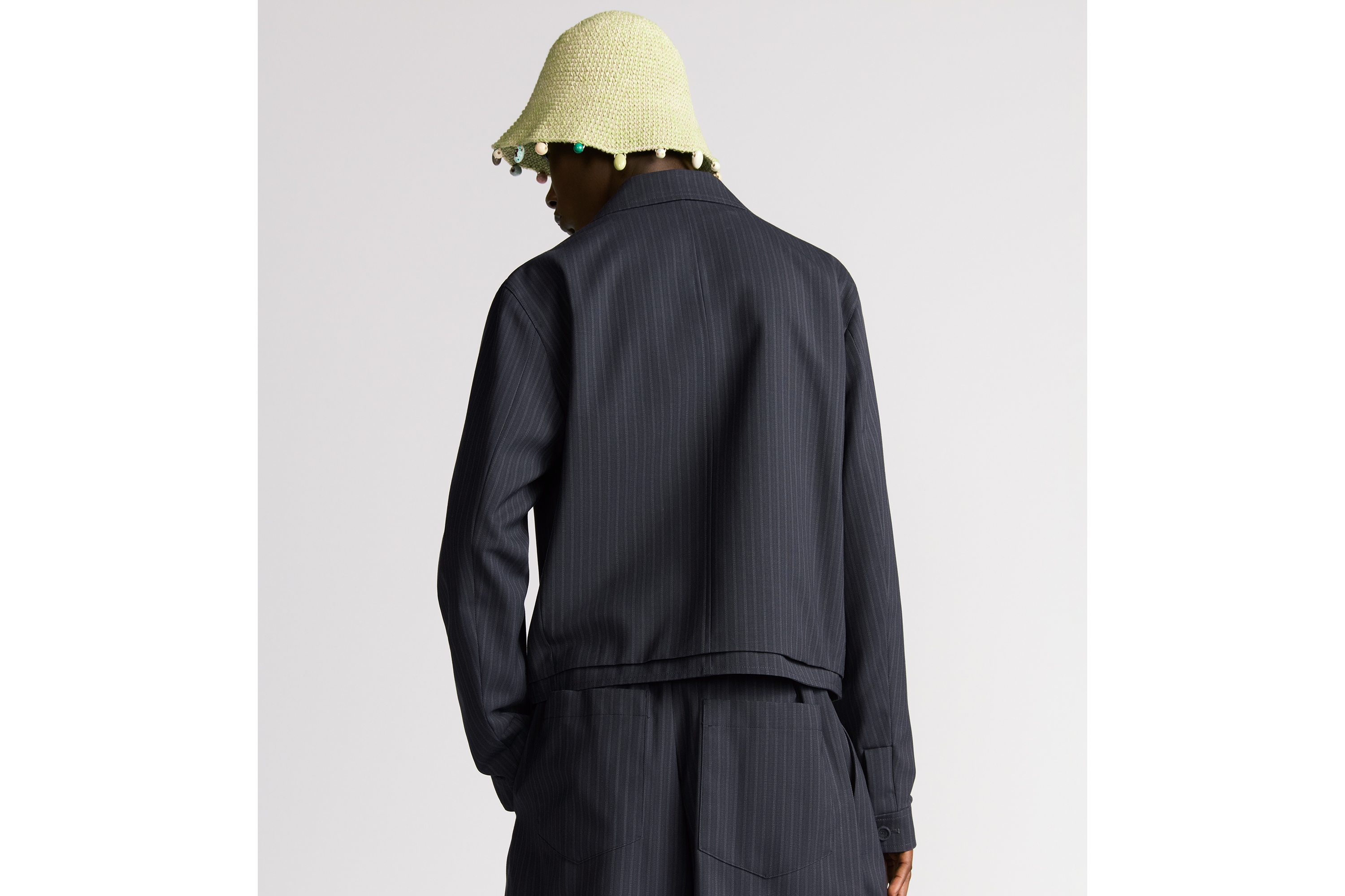 Look Jacket with Spread Collar Black Striped Wool E03