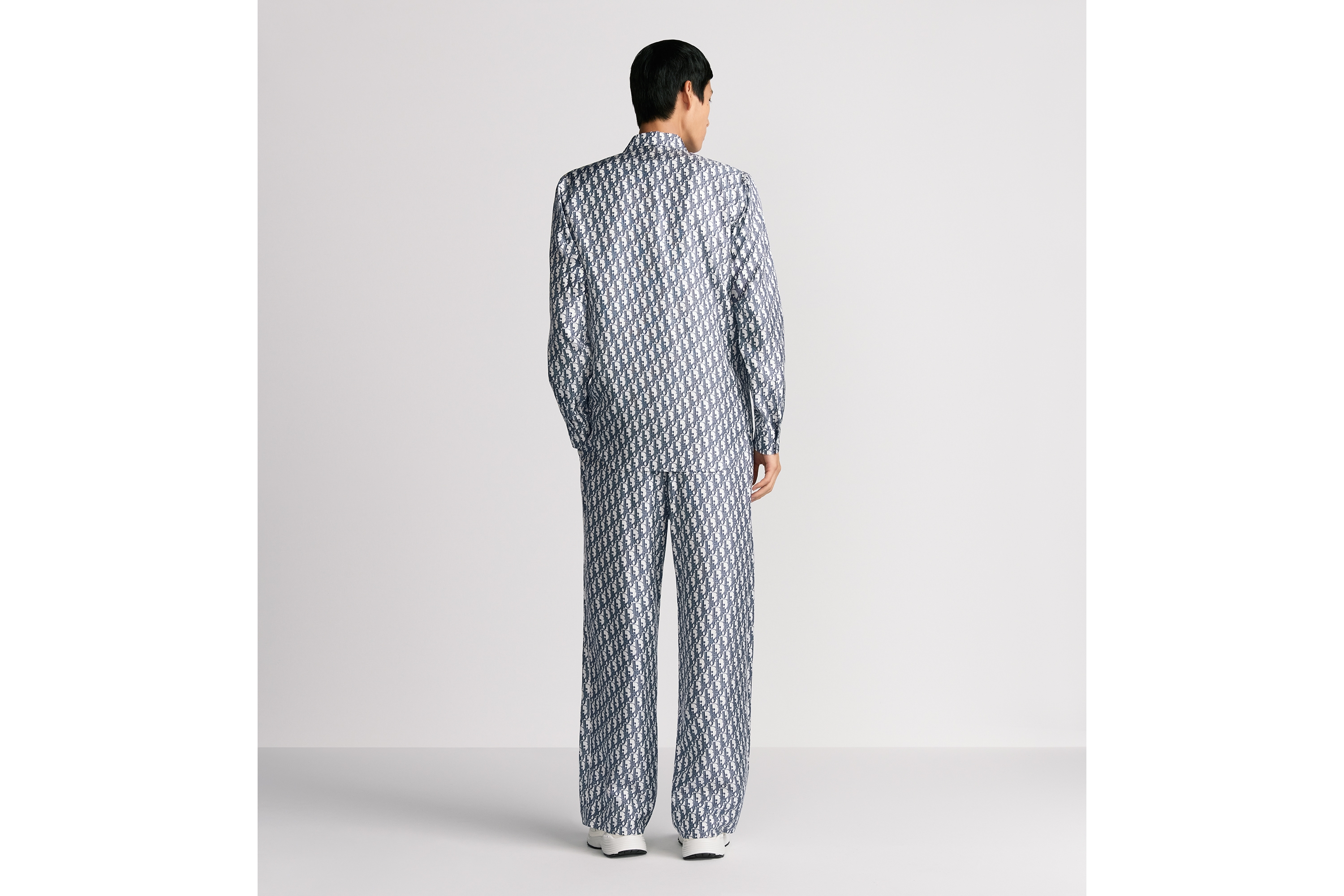 Look Dior Oblique Pajama Pants White and Blue Silk Twill E09