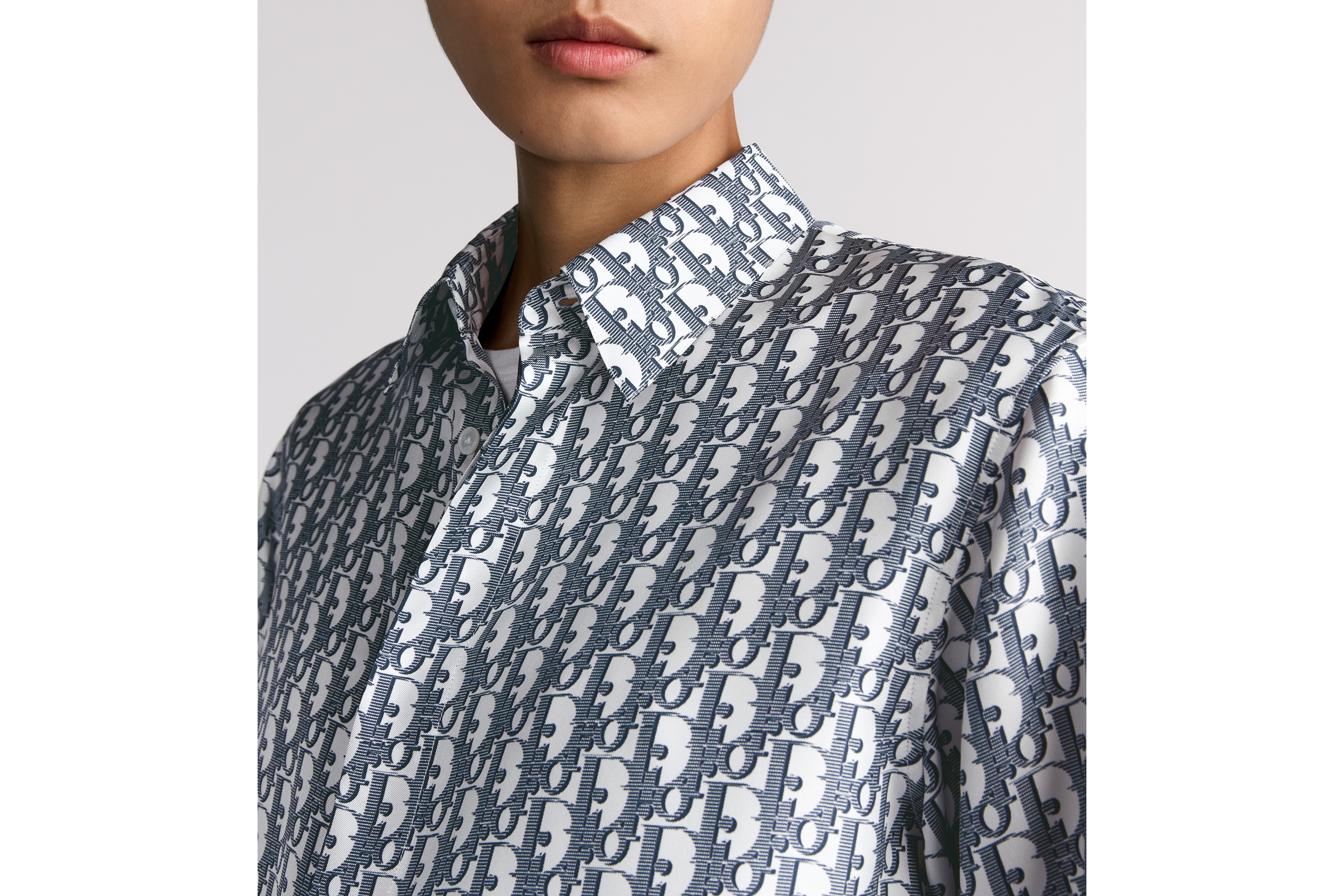 look_image_alt_prefix Shirt met Dior Oblique-motief Witte en blauwe zijden keperstof E10