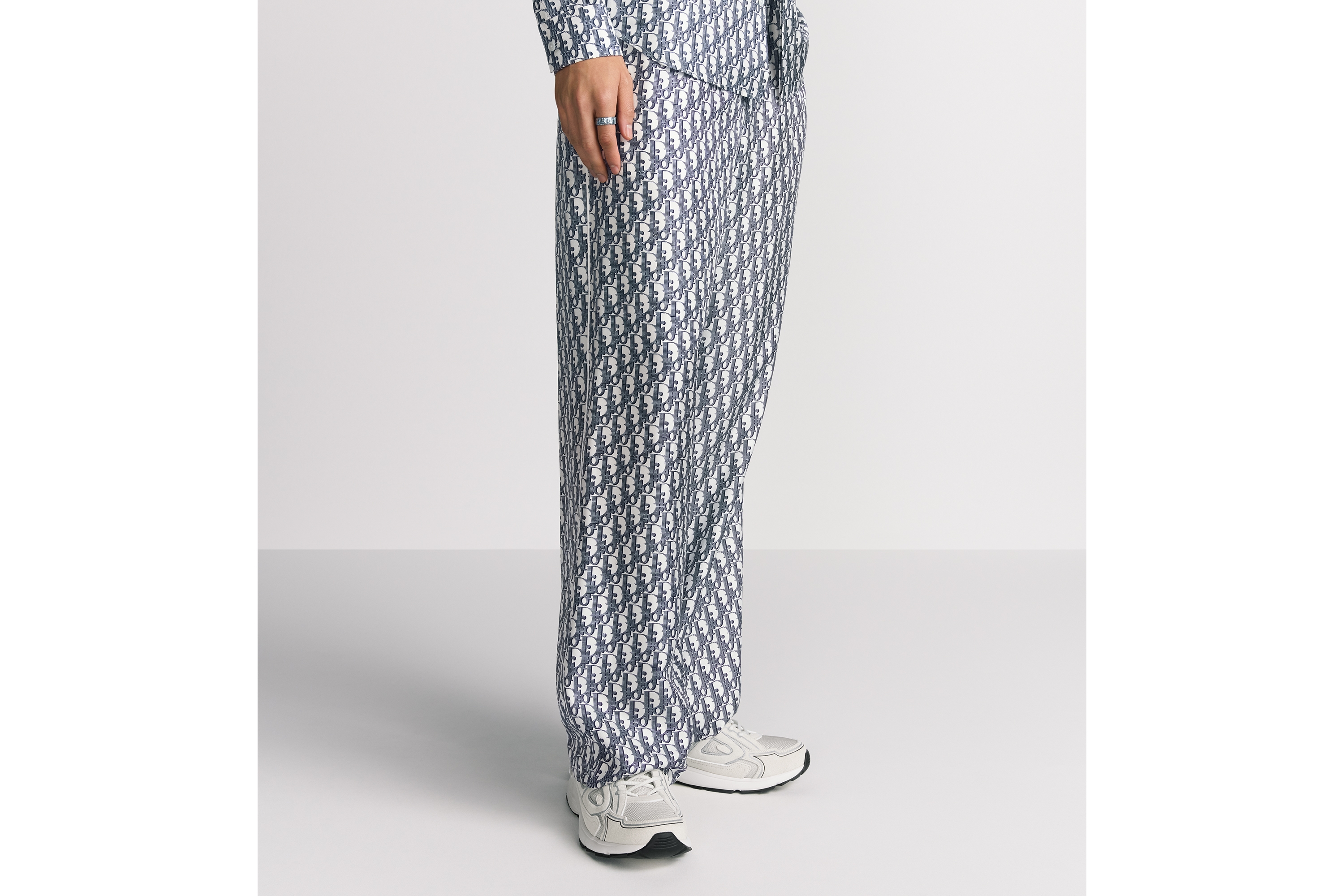 Look Dior Oblique Pajama Pants White and Blue Silk Twill E13