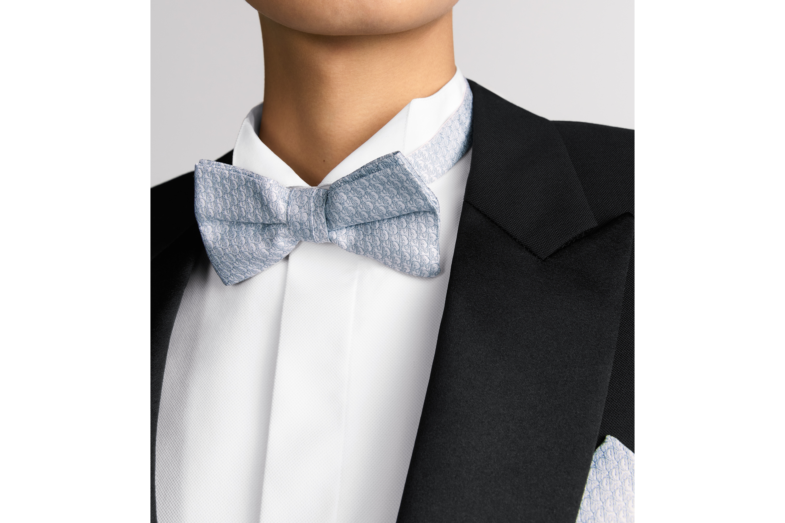 Look Dior Oblique Bow Tie Light Blue and Blue Silk E35
