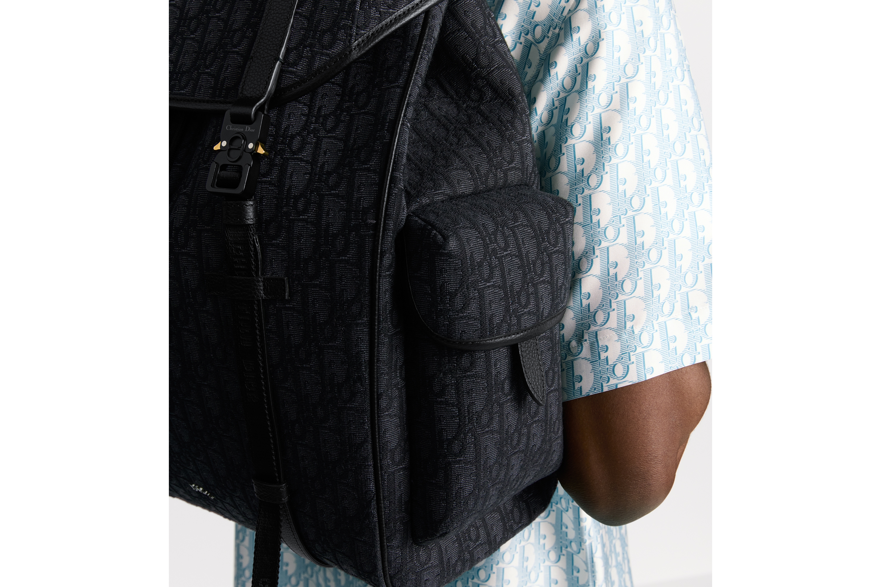 Look Dior Hit the Road Backpack with Flap Black Dior Oblique Jacquard and Black Grained Calfskin E21