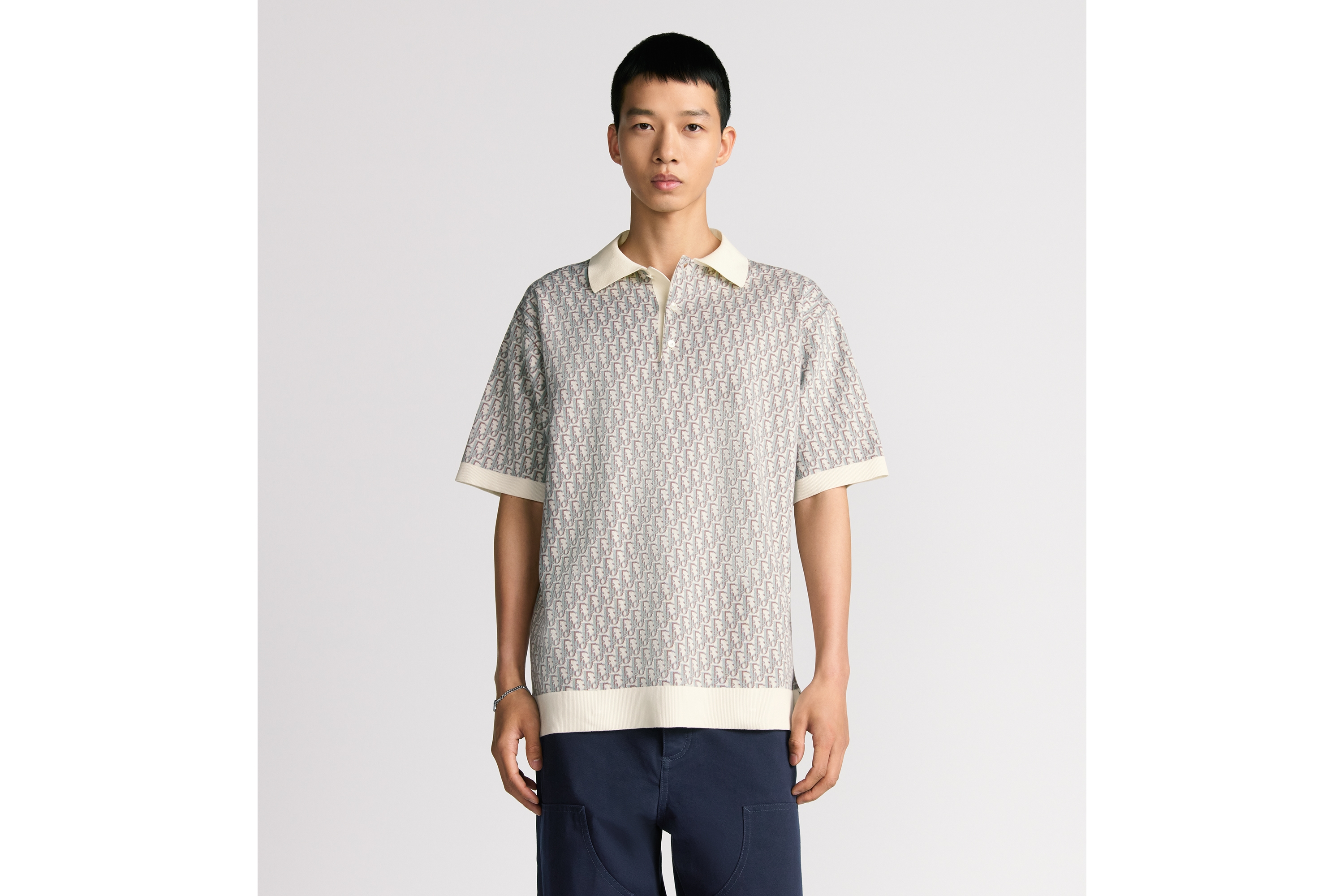 look_image_alt_prefix Polo met Dior Oblique-motief Witte, blauwe en bruine katoenjacquard E07