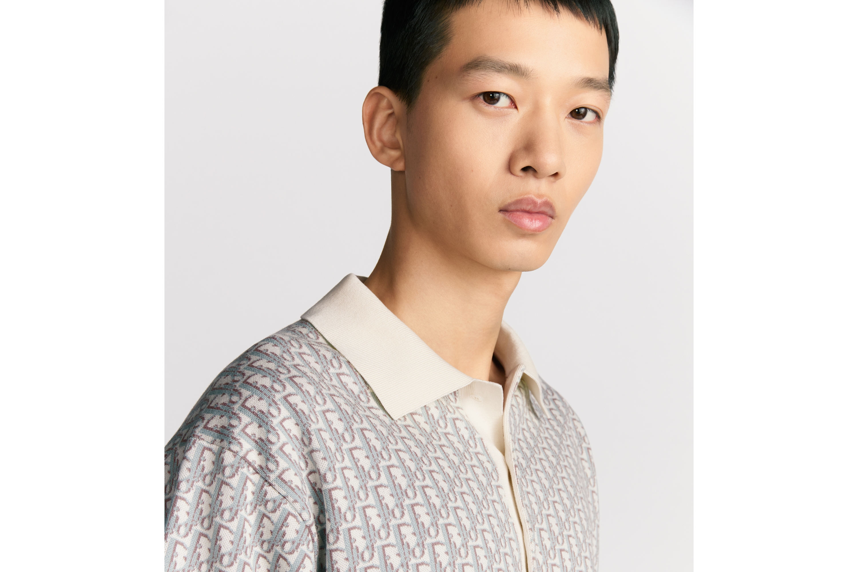 look_image_alt_prefix Polo met Dior Oblique-motief Witte, blauwe en bruine katoenjacquard E10