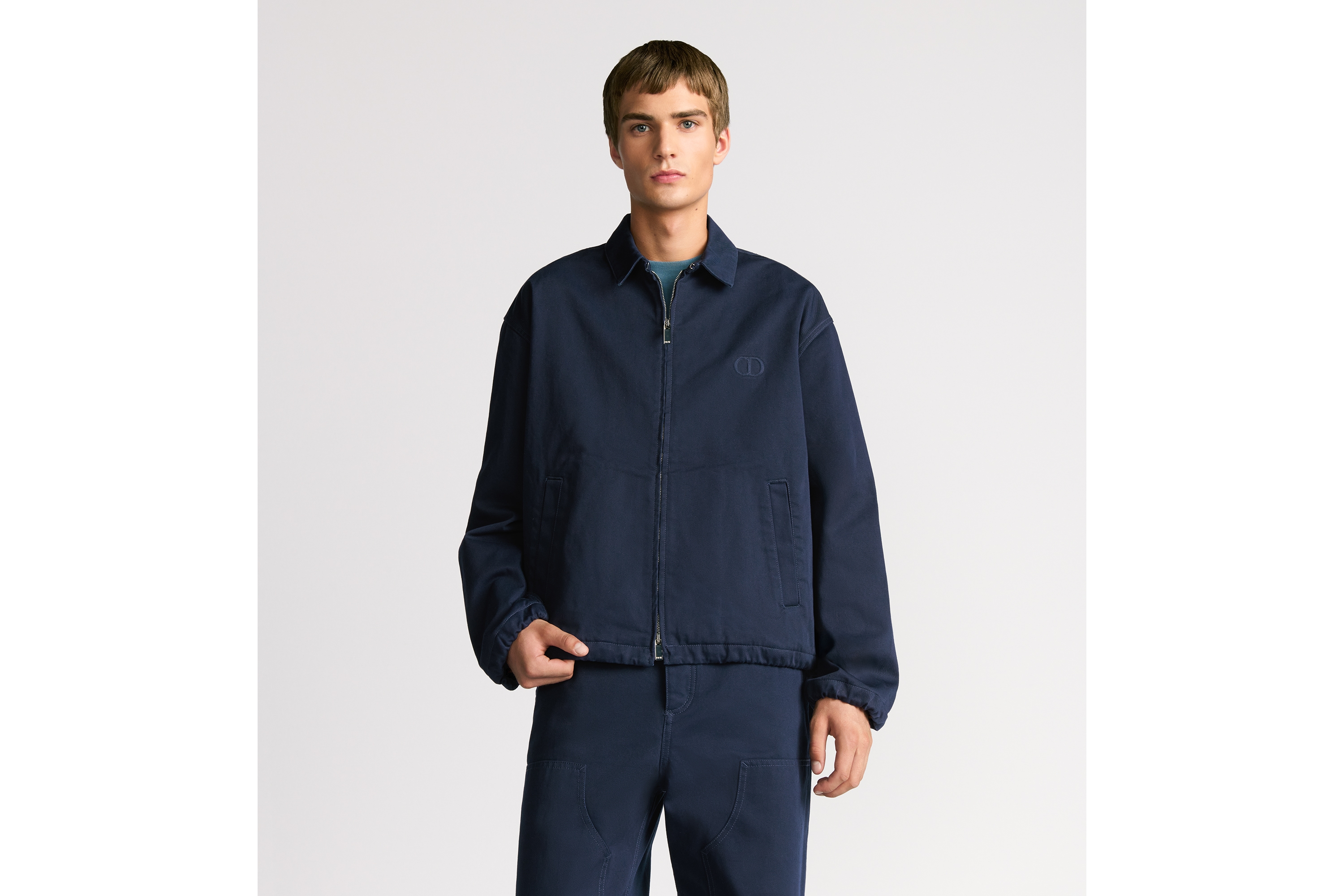 CD Icon Zipped Jacket Navy Blue Cotton Twill | DIOR