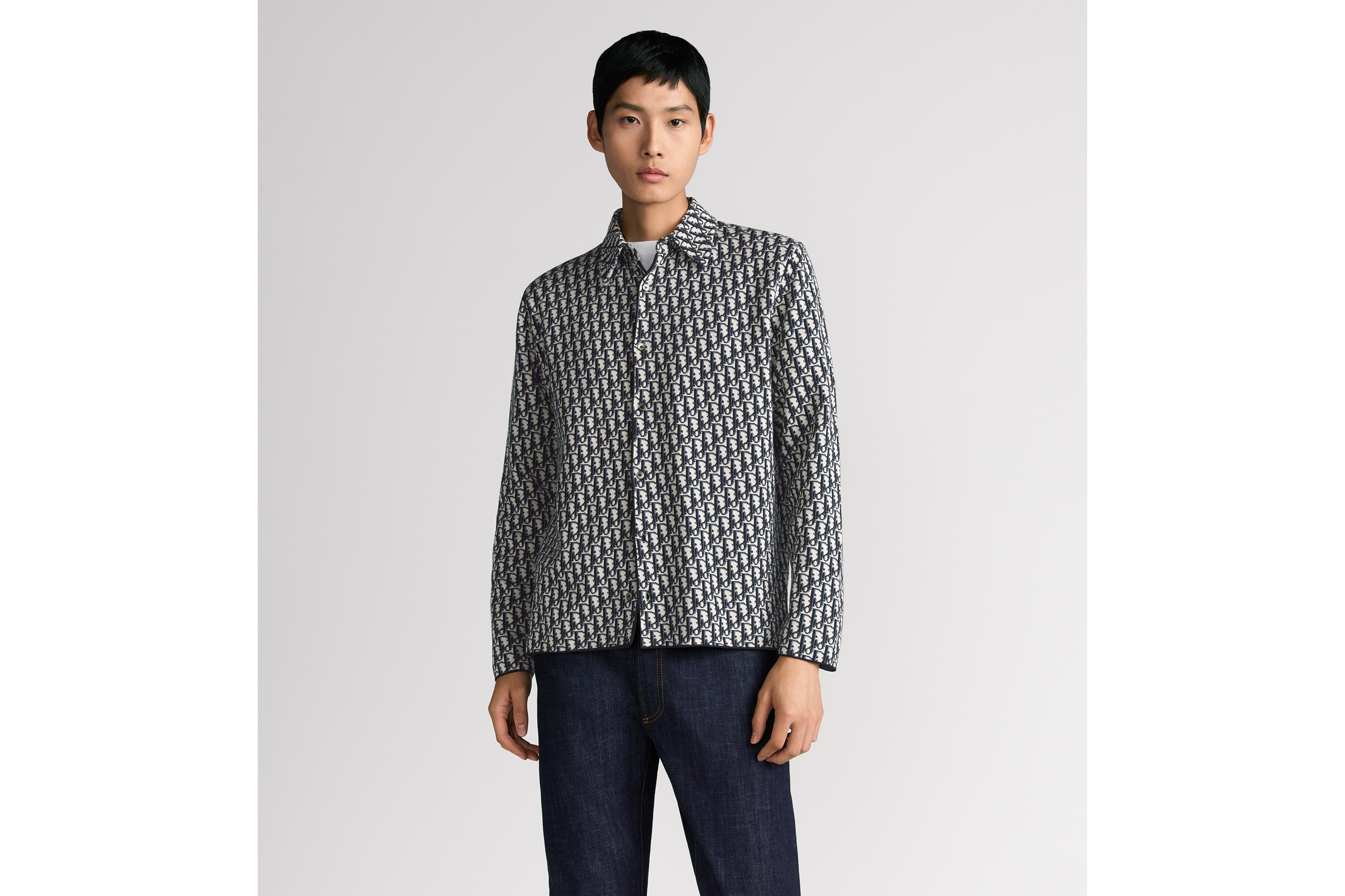 Look Dior Oblique Overshirt Navy Blue Cotton Jacquard E07