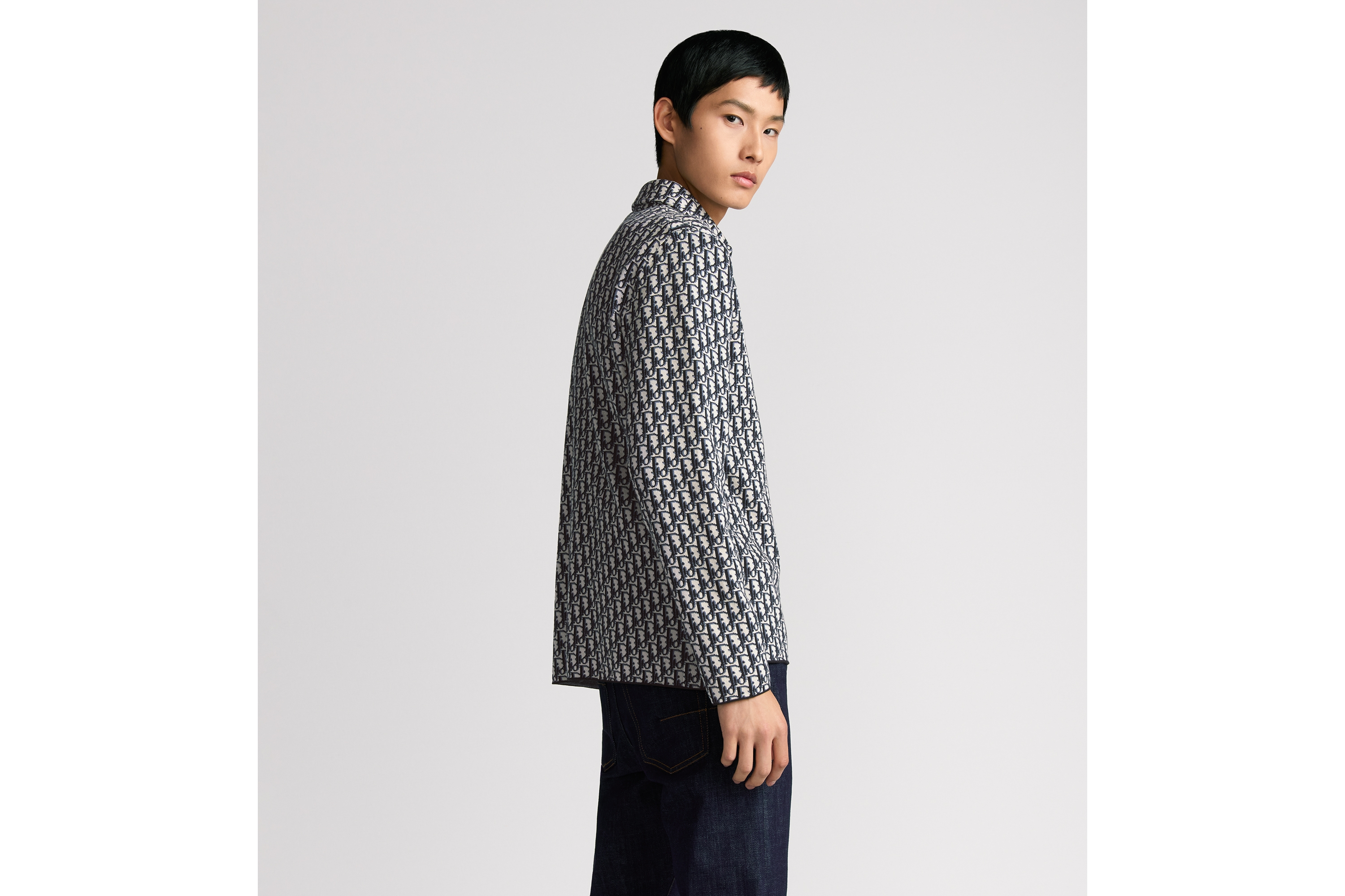 Look Dior Oblique Overshirt Navy Blue Cotton Jacquard E09