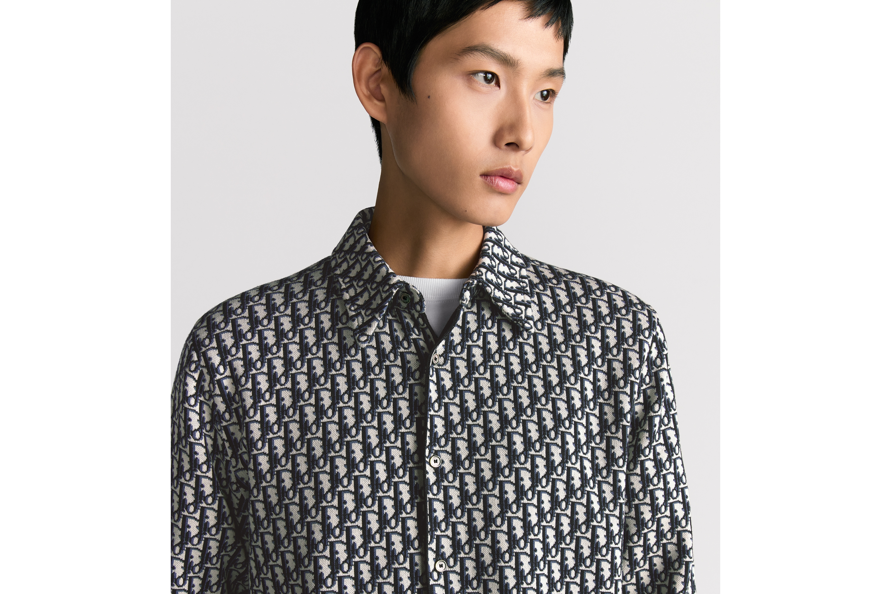 Look Dior Oblique Overshirt Navy Blue Cotton Jacquard E10