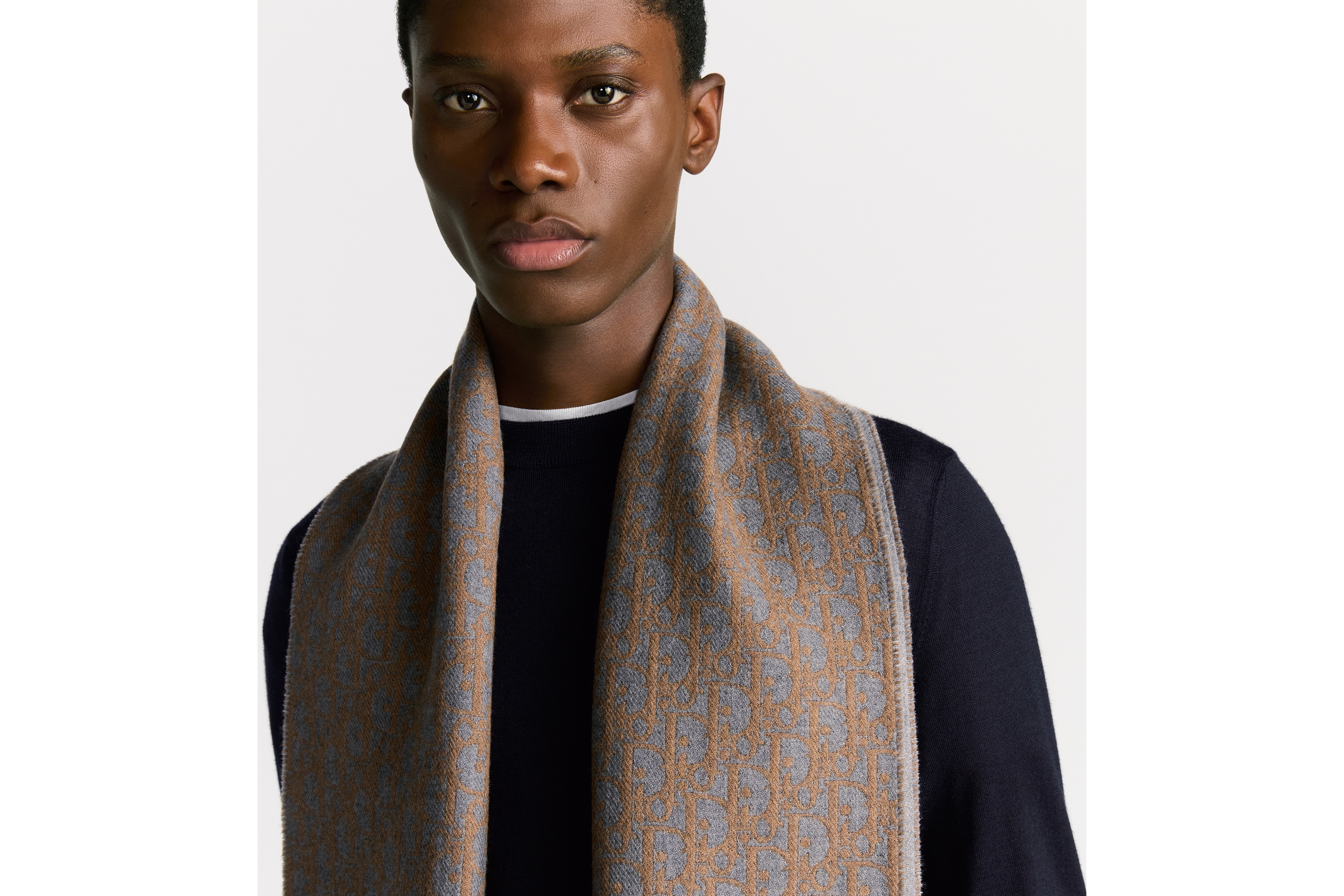 Look Écharpe double face Dior Oblique Laine et cachemire gris et marron E33